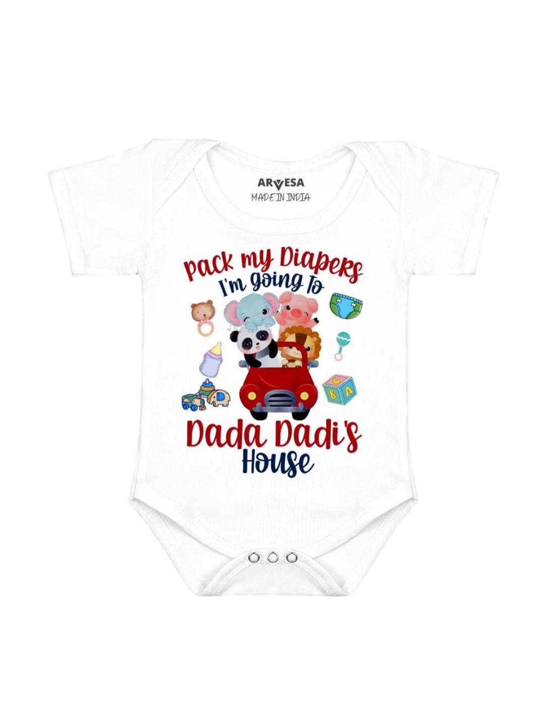 

Arvesa Kids Consult My Legal Team Dada Dadi Printed Romper, White