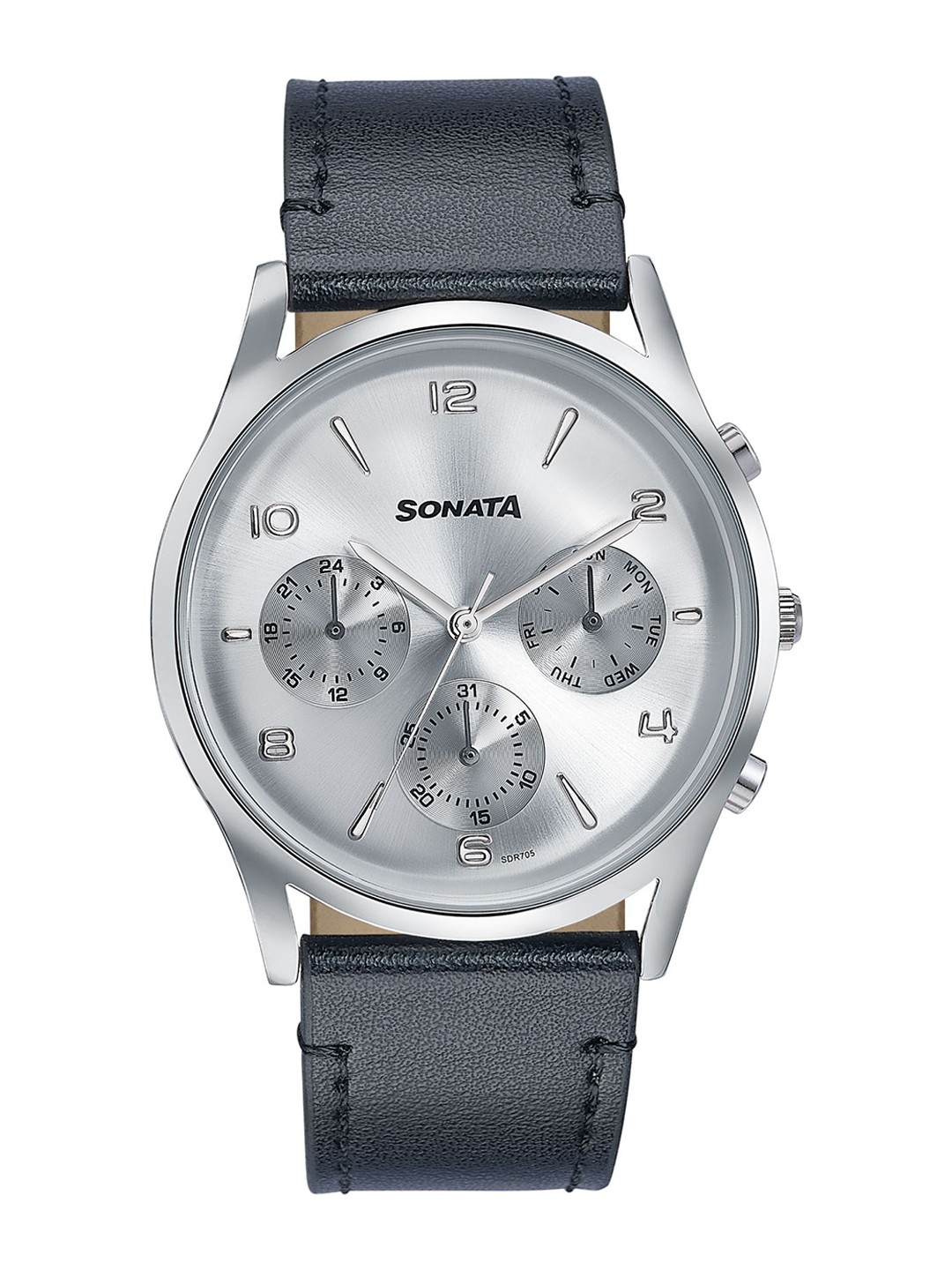 

Sonata Men Embellished Dial & Leather Straps Analogue Watch 77140SL02, Silver