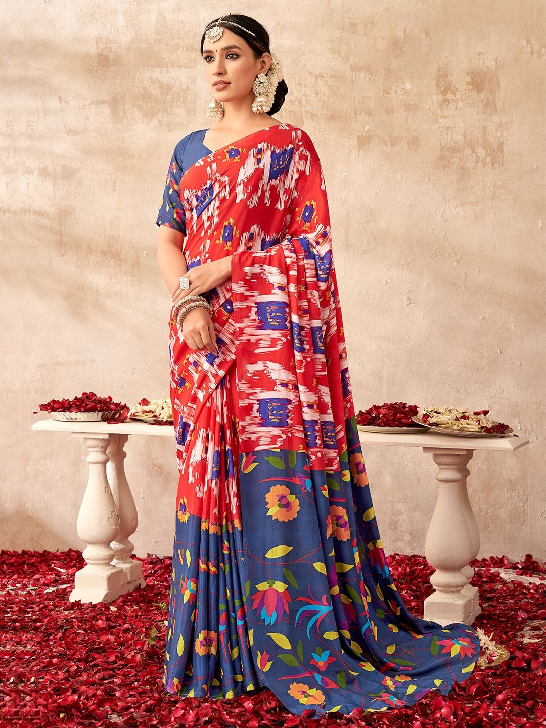

SARHA Printed Pure Georgette Saree, Red