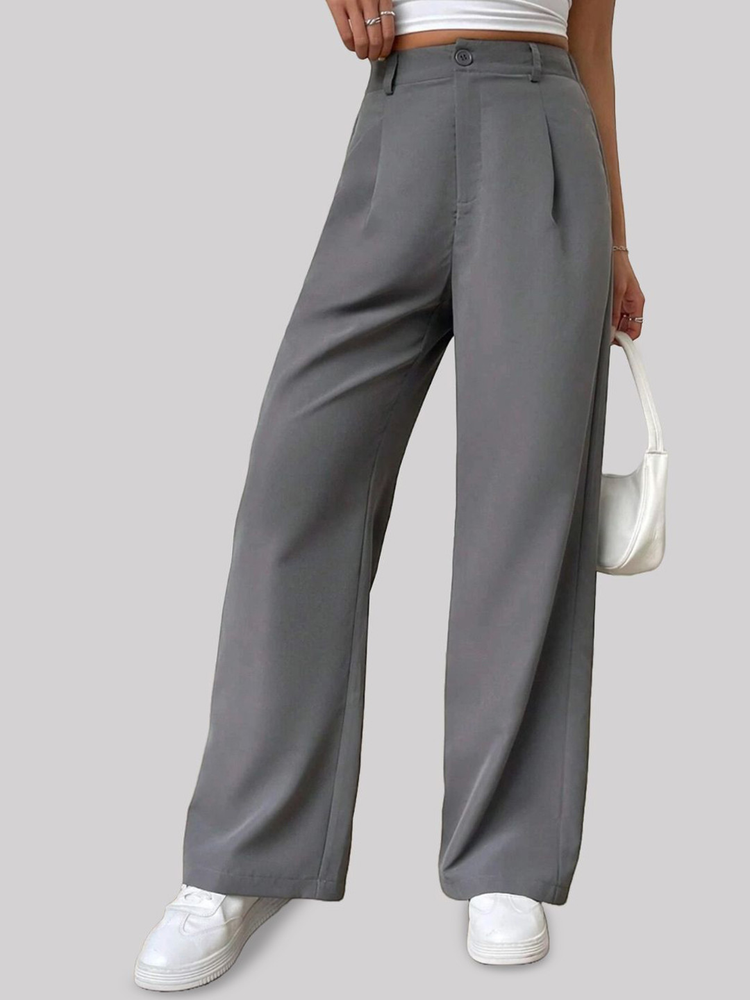 

FNOCKS Women Classic High-Rise Pleated Trousers, Grey