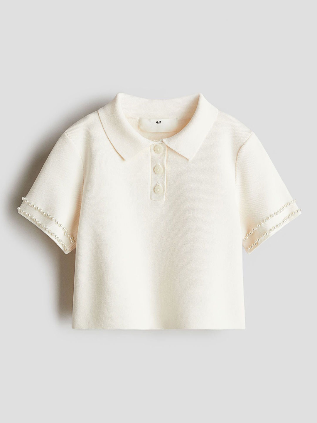 

H&M Embellished Rib-Knit Top, White