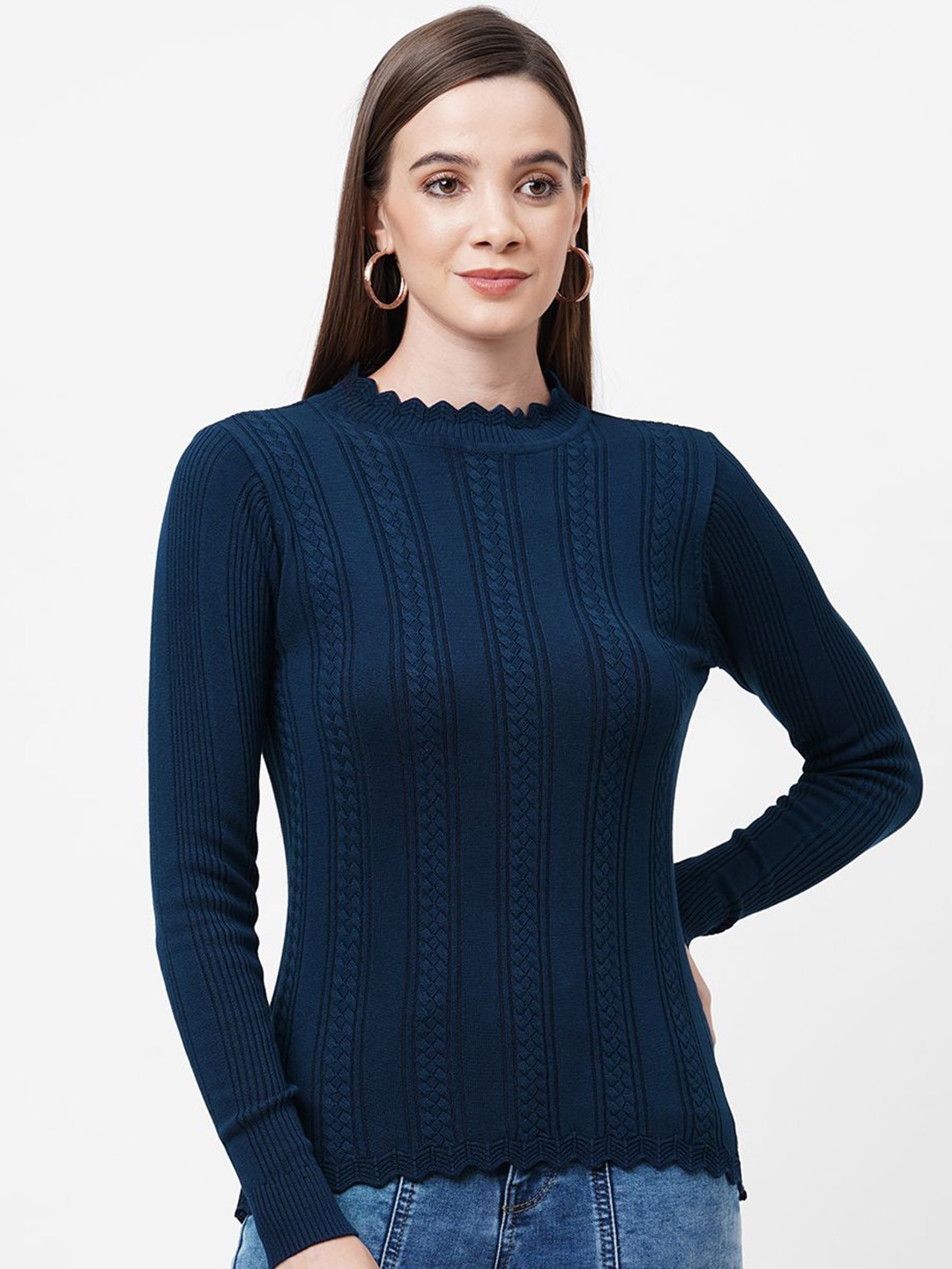 

Kraus Jeans Women Cable Knit Pullover, Blue