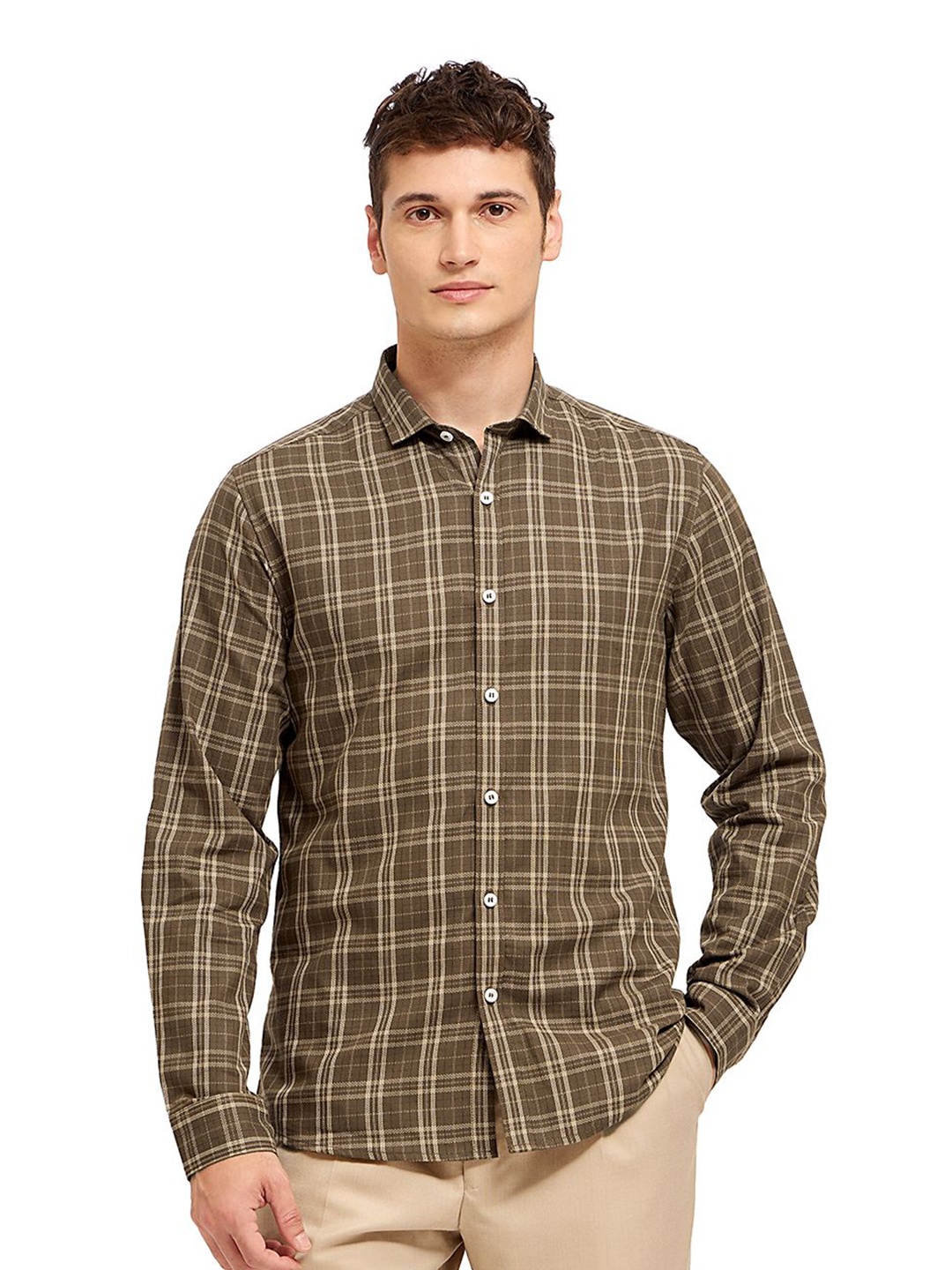 

Mast & Harbour Men Comfort Tartan Checks Opaque Checked Casual Shirt, Brown