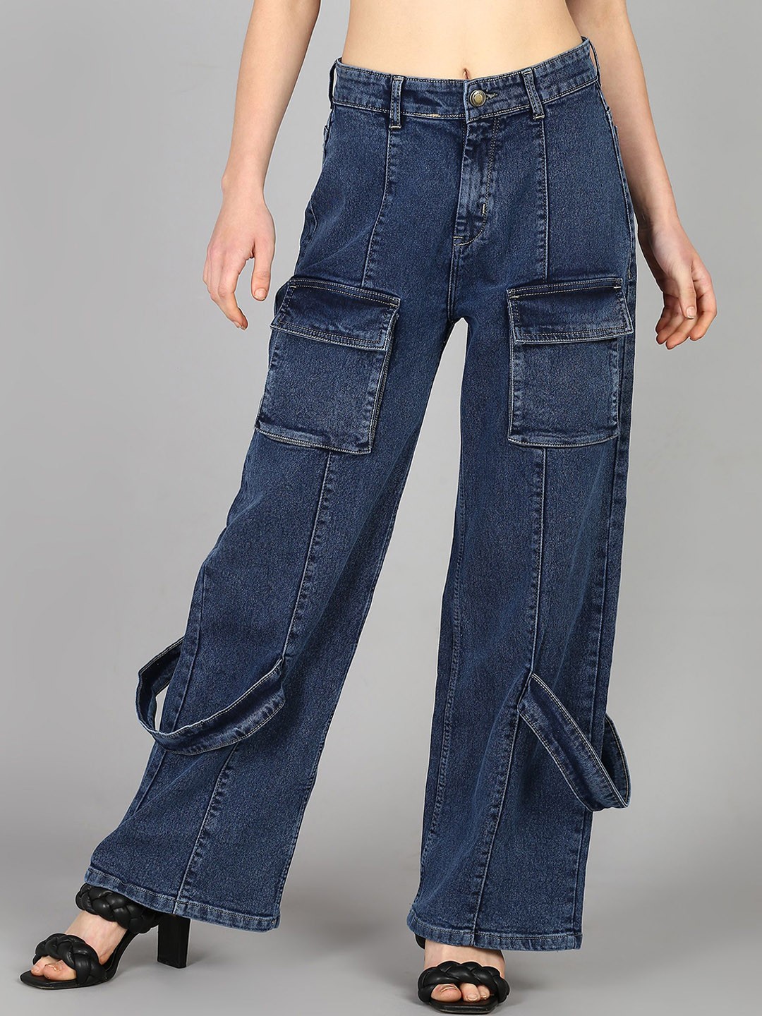 

DressBerry Women Comfort Wide Leg High-Rise Light Fade Acid Wash Stretchable Jeans, Blue