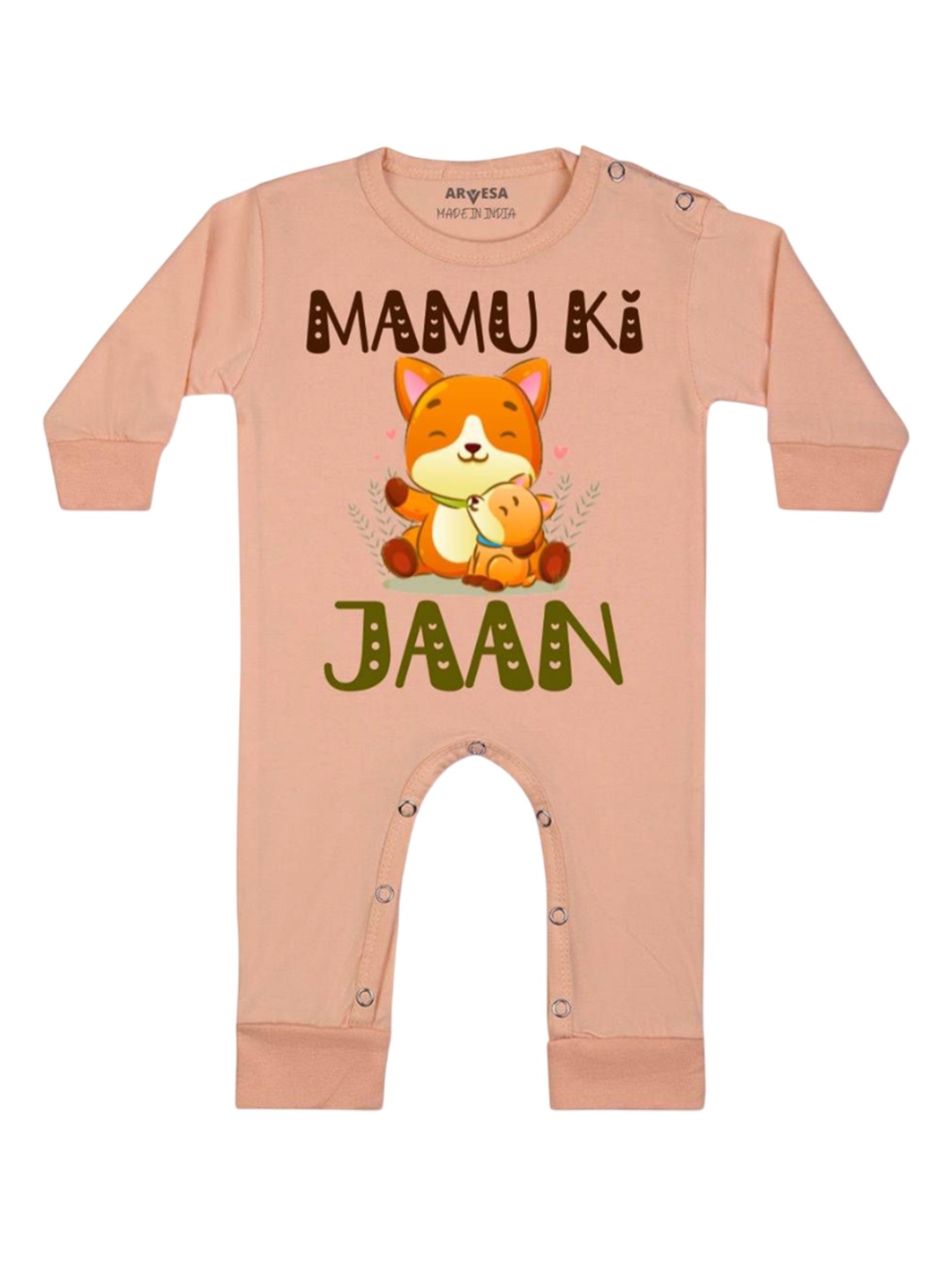 

Arvesa Kids Mamu Ki Jaan Printed Baby Romper, Peach