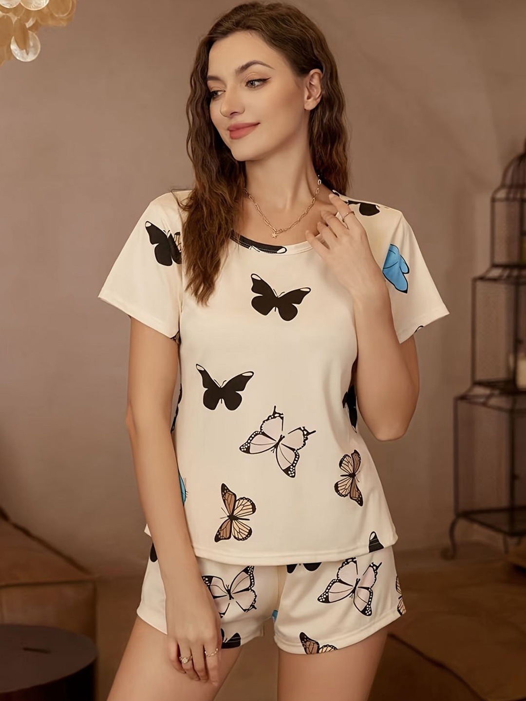

Dreambe Women Printed Night suit, Off white