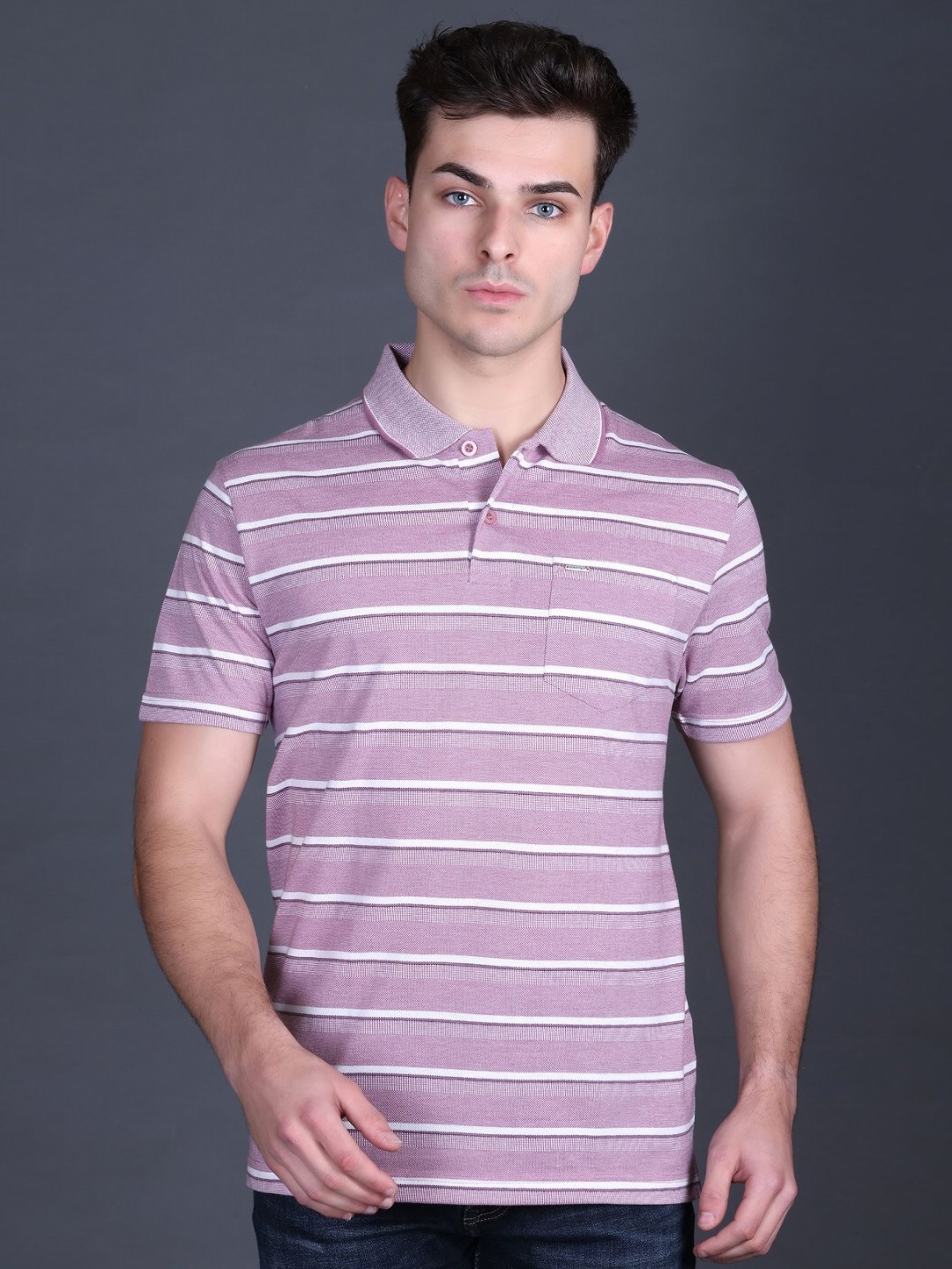 

GODFREY Men Striped Polo Collar T-shirt, Lavender