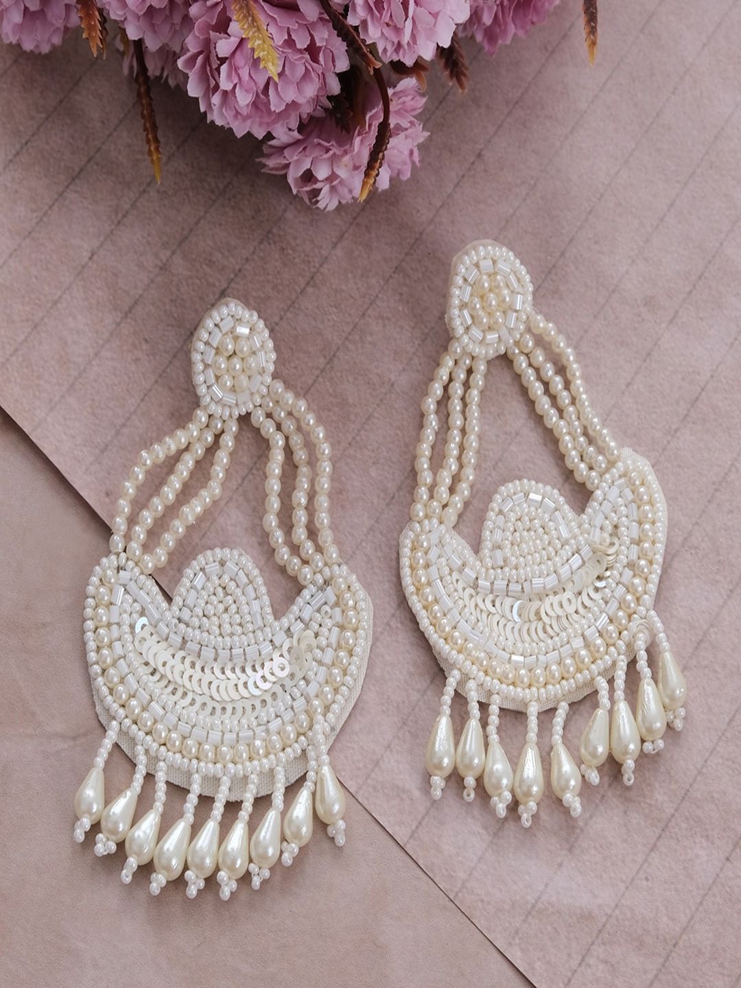

Sangria Gold Plated Artificial Beaded And Pearls Contemporary Shaped Drop Earrings