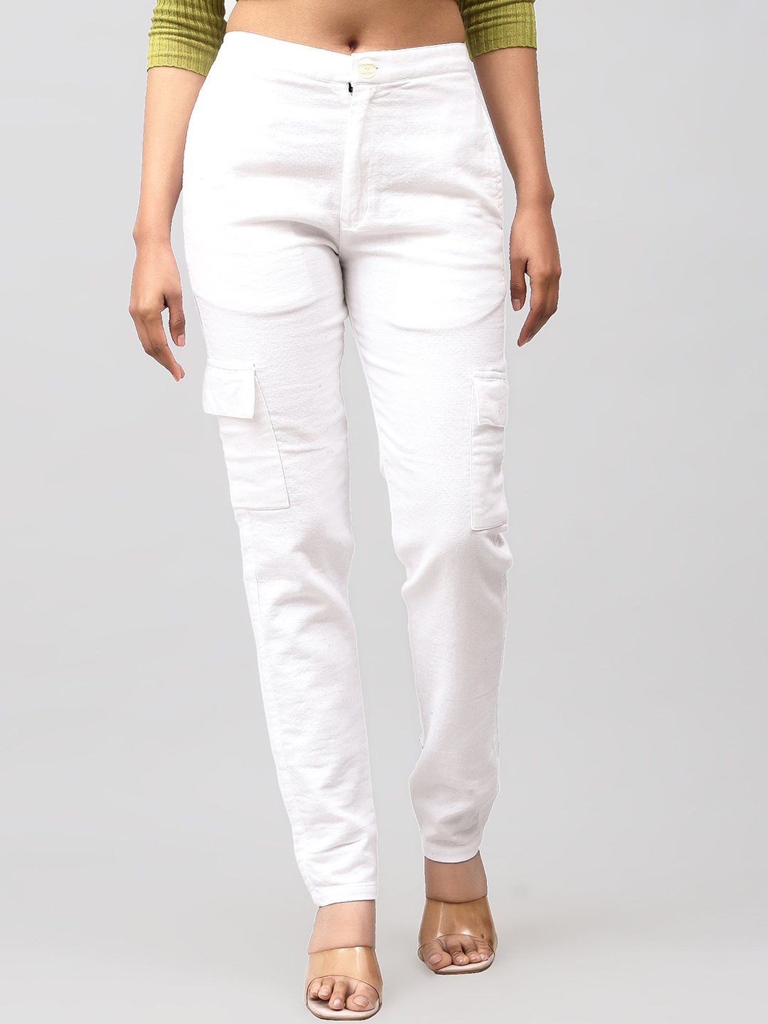 

BLUEBIRD Women Relaxed Slim Fit High-Rise Easy Wash Cargos Trousers, White