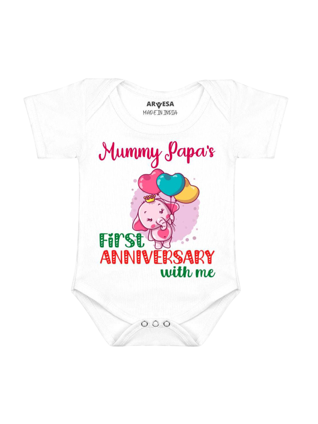 

Arvesa Mummy Papa First Anniversary With Me Printed Romper, White