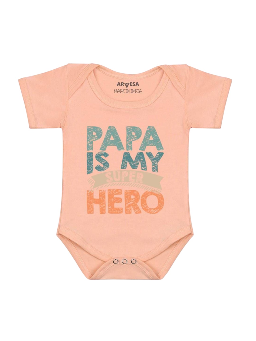 

Arvesa Kids Papa Is My Super Hero Printed Romper, Peach
