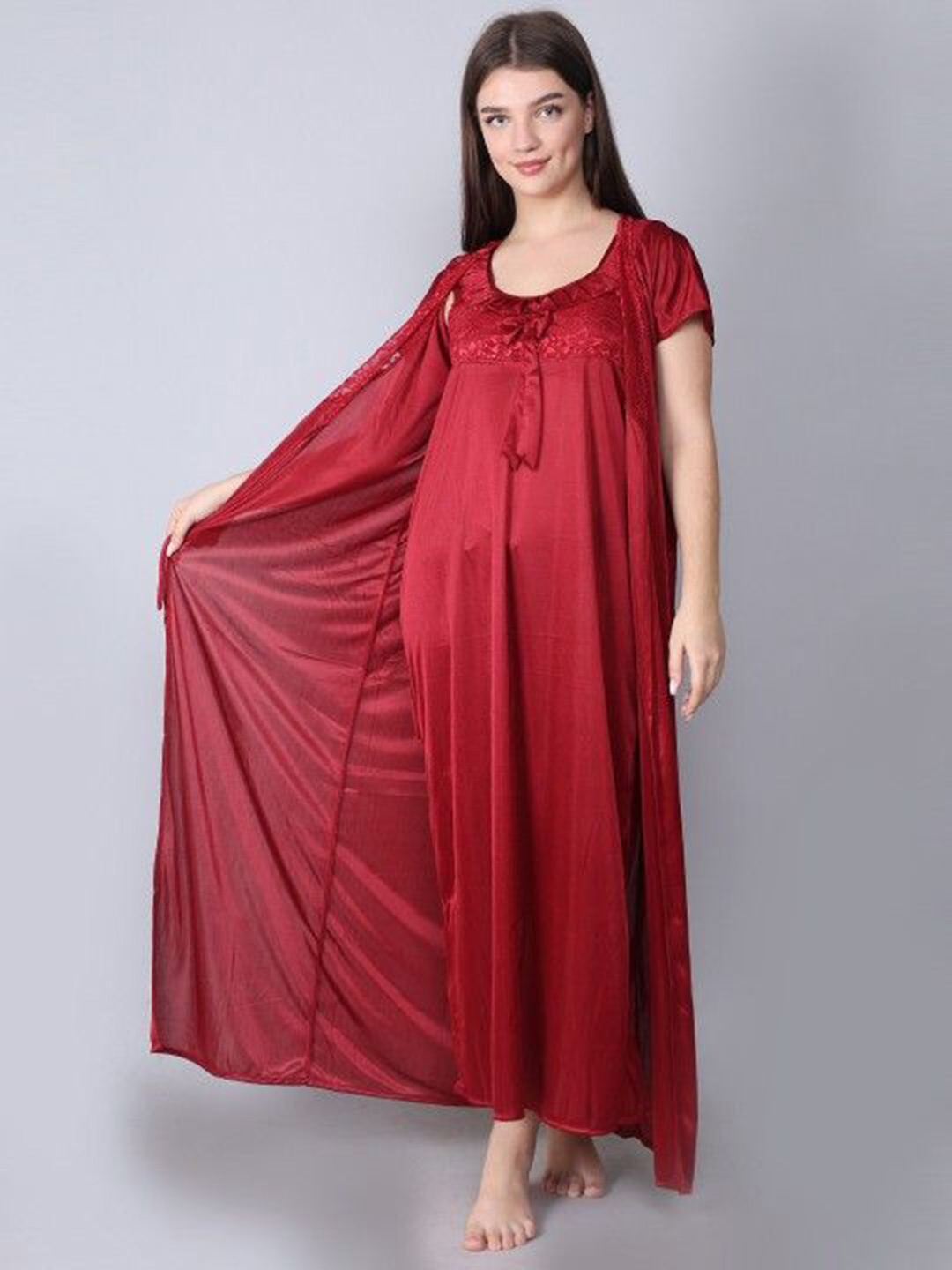 

Dreambe Satin Nightdress With Robe, Maroon