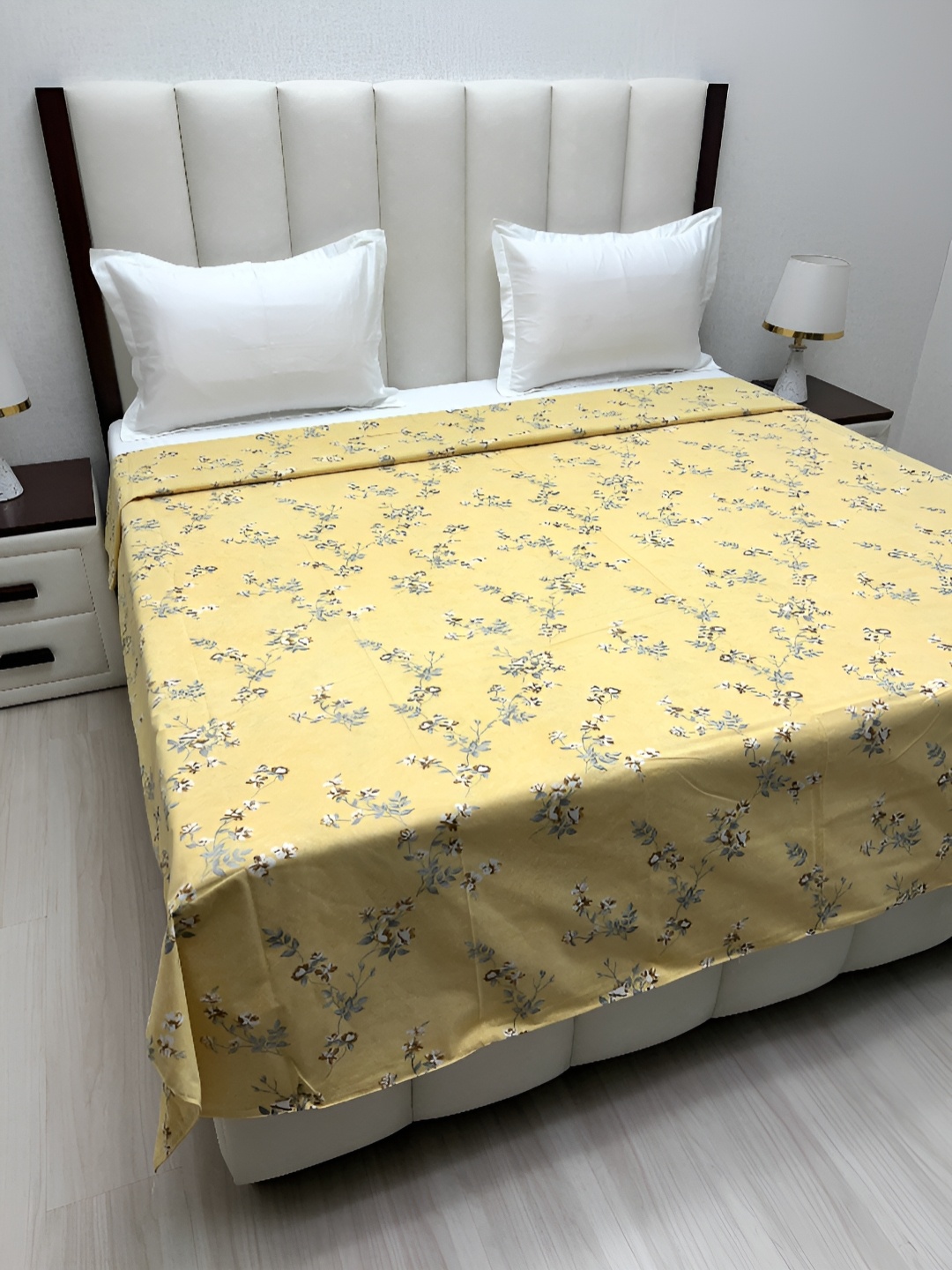 

Pure Decor Yellow & Grey Floral Printed Pure Cotton 260 TC King Size Duvet Cover