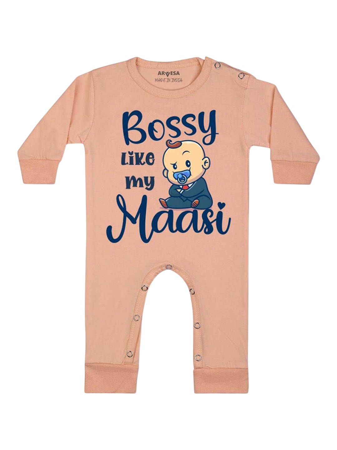 

Arvesa Kids Bossy Like My Maasi Printed Baby Romper, Peach