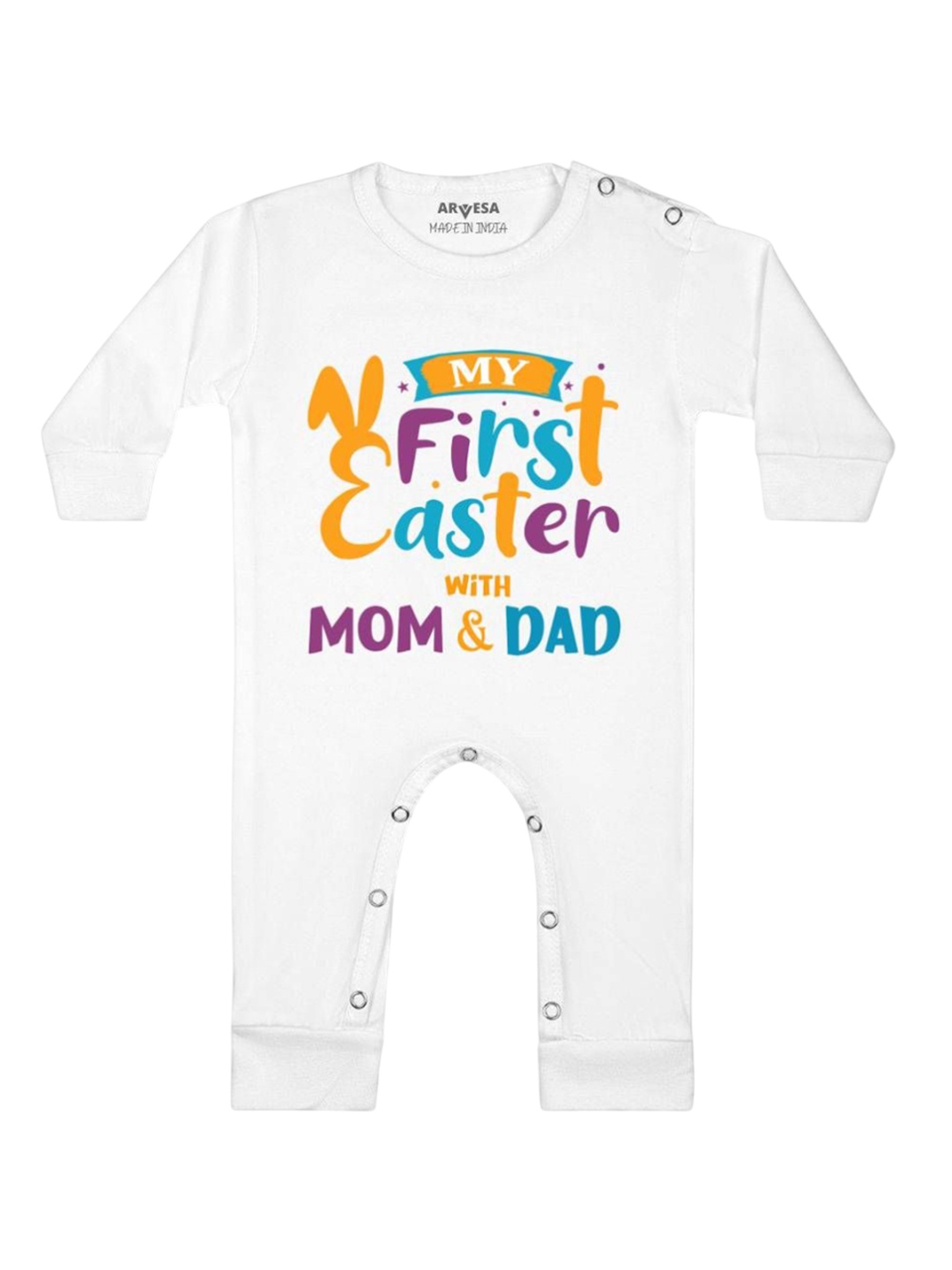 

Arvesa First Easter Printed Baby Romper, White