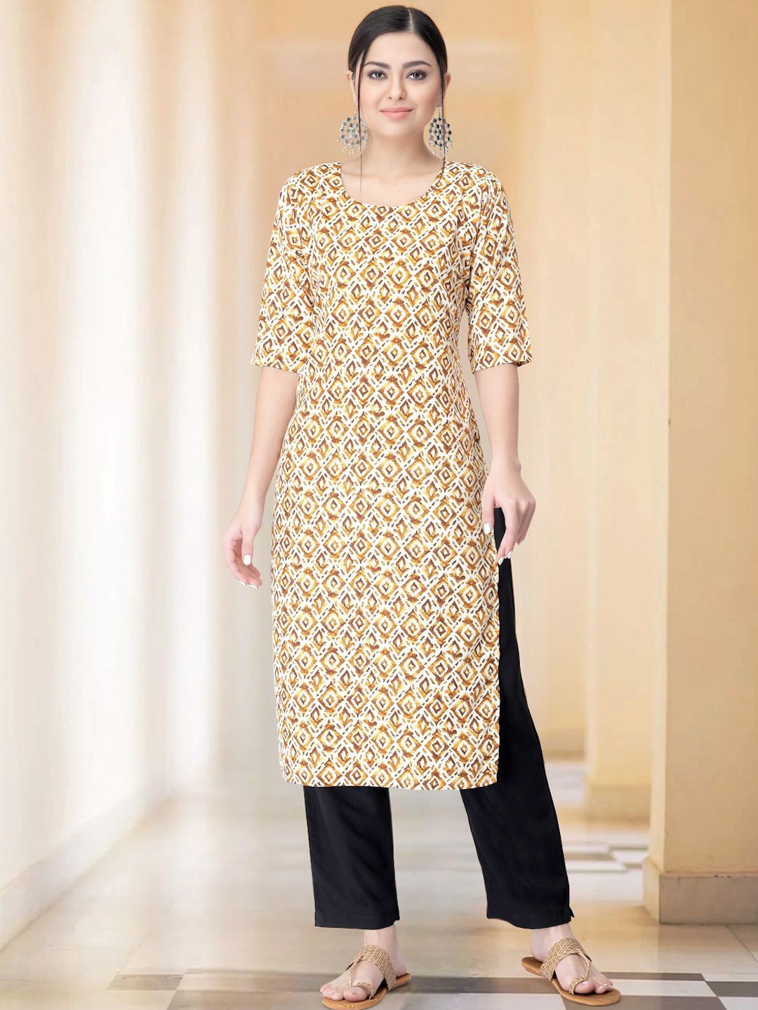 

Moda Rapido Ethnic Motifs Printed Straight Kurta with Trouser, Beige