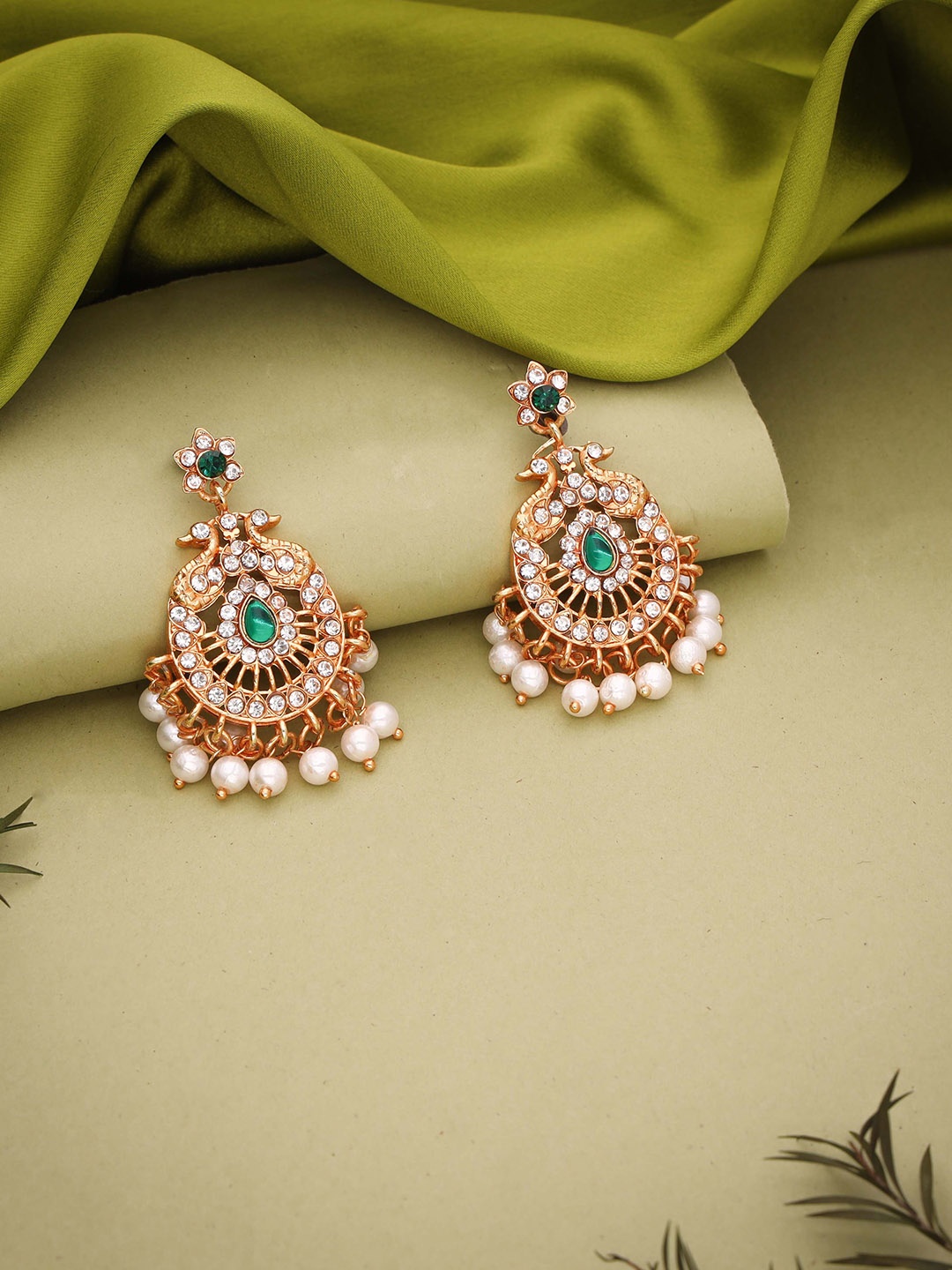 

Anouk Gold-Plated Artificial Stones And Beads Beaded Contemporary Shaped Drop Earrings