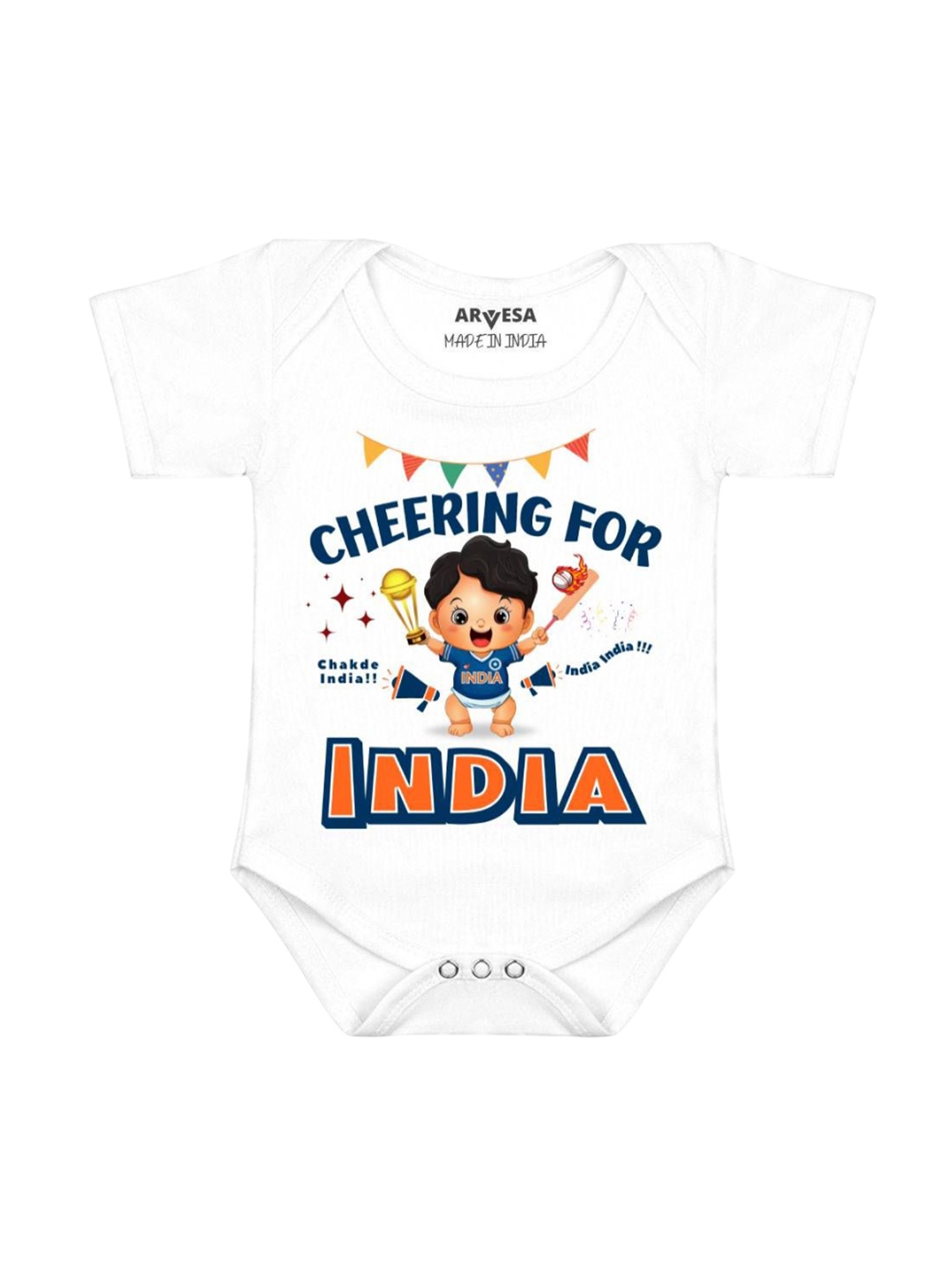 

Arvesa Kids Cheering For India Printed Romper, White