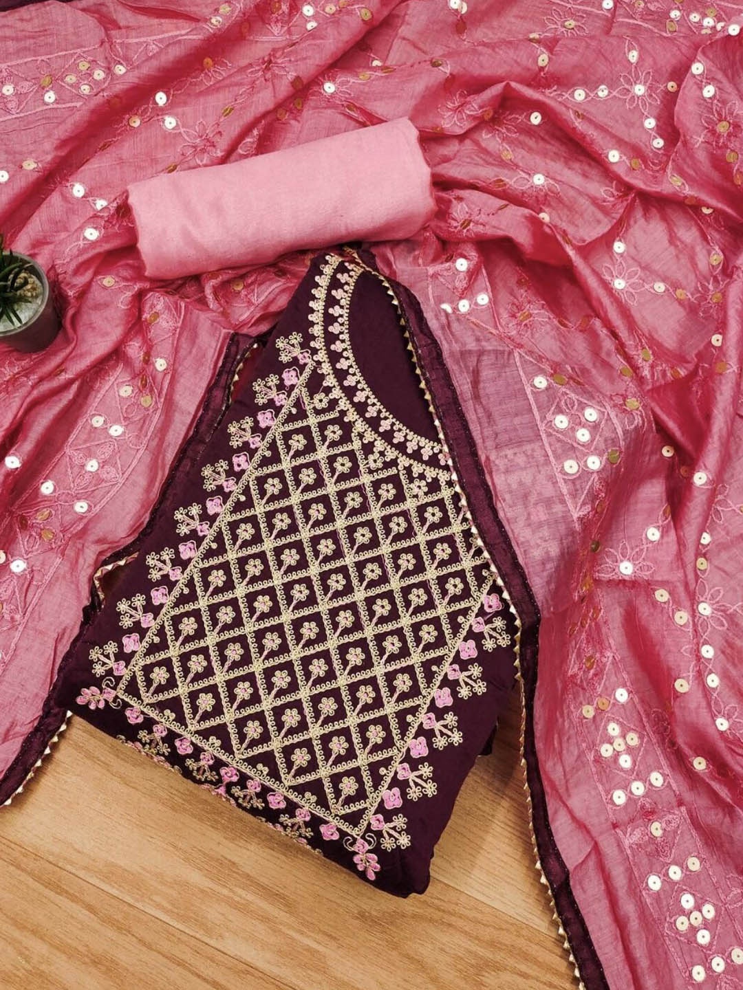 

Rangtulika Ethnics Embroidered Unstitched Dress Material, Purple