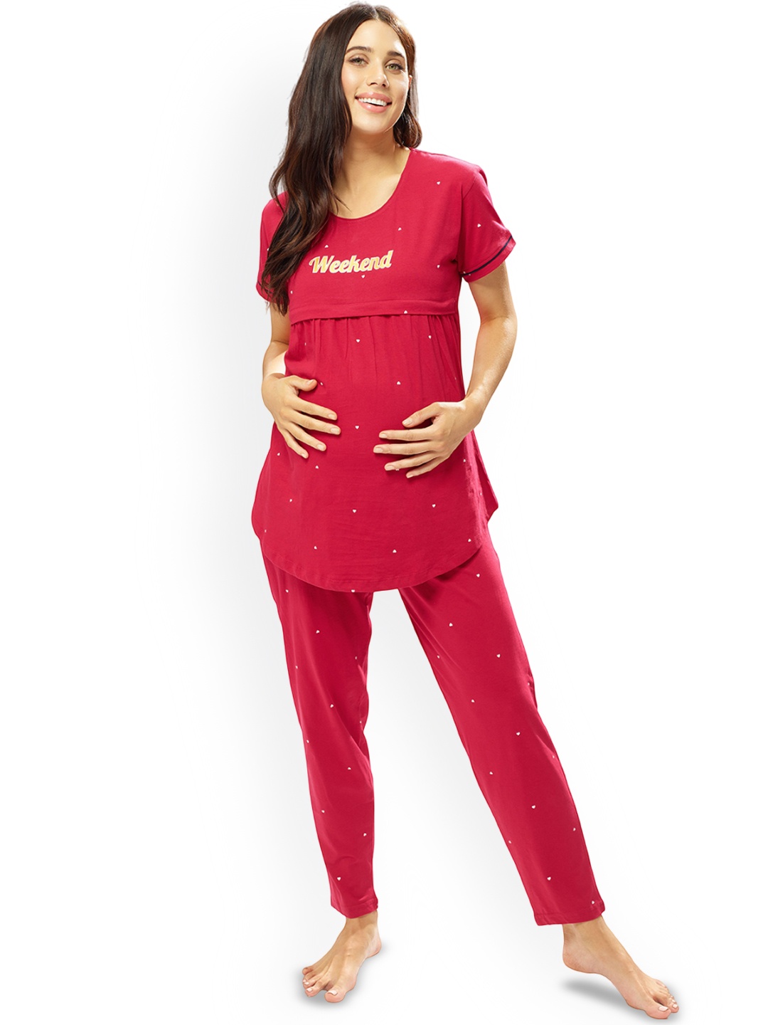 

Lotik Women Printed Night suit, Maroon