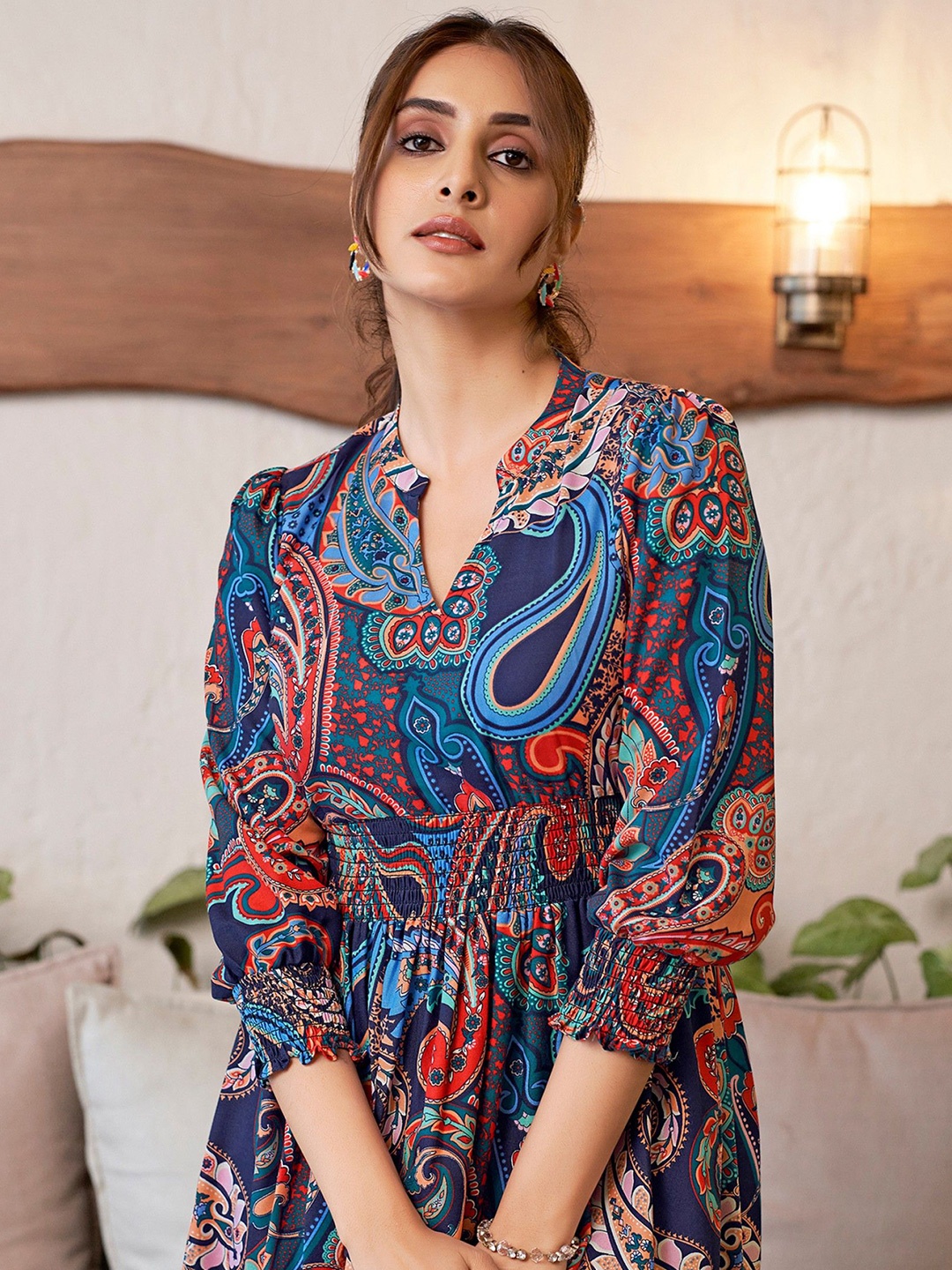 

Jash Creation Paisley Printed Fit & Flared Kurta, Blue