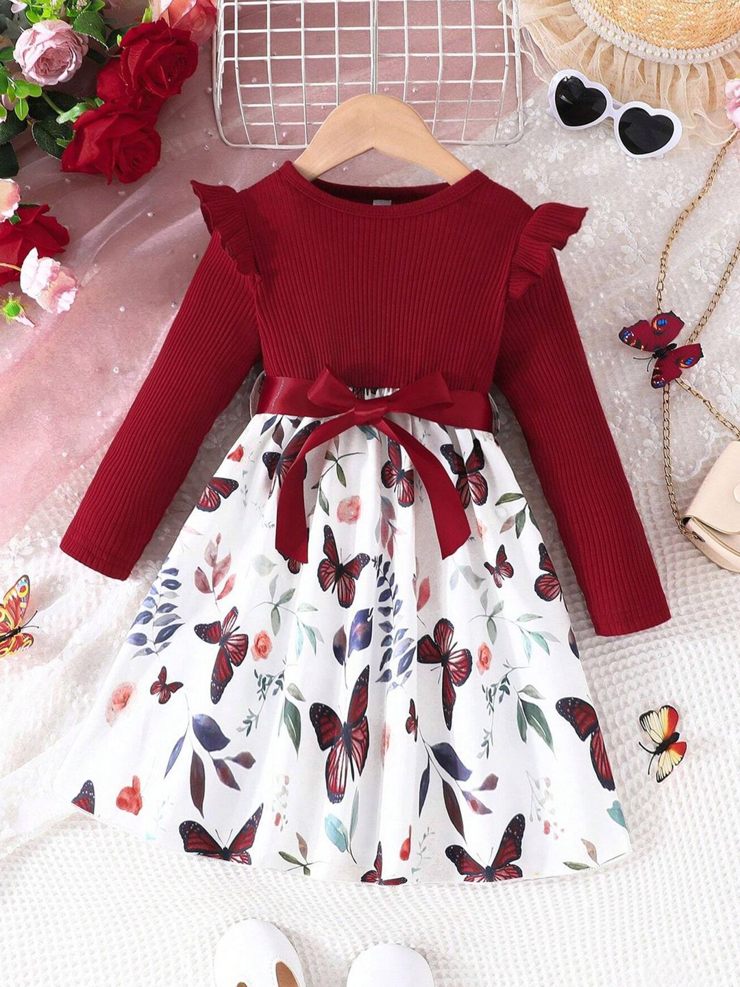 

BAESD Print Fit & Flare Dress, Maroon