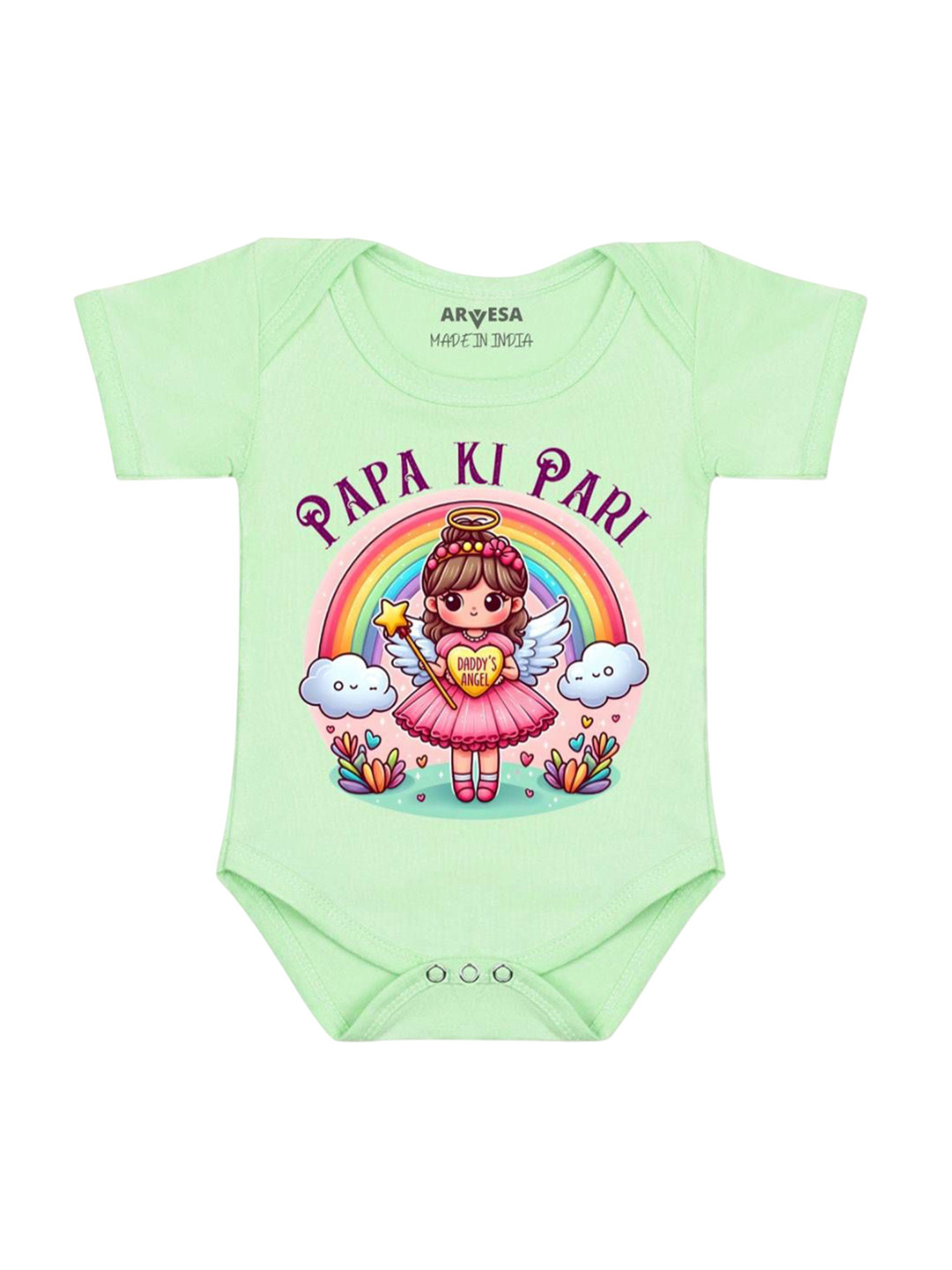 

Arvesa Unisex Papa Ki Pari Printed Romper, Green