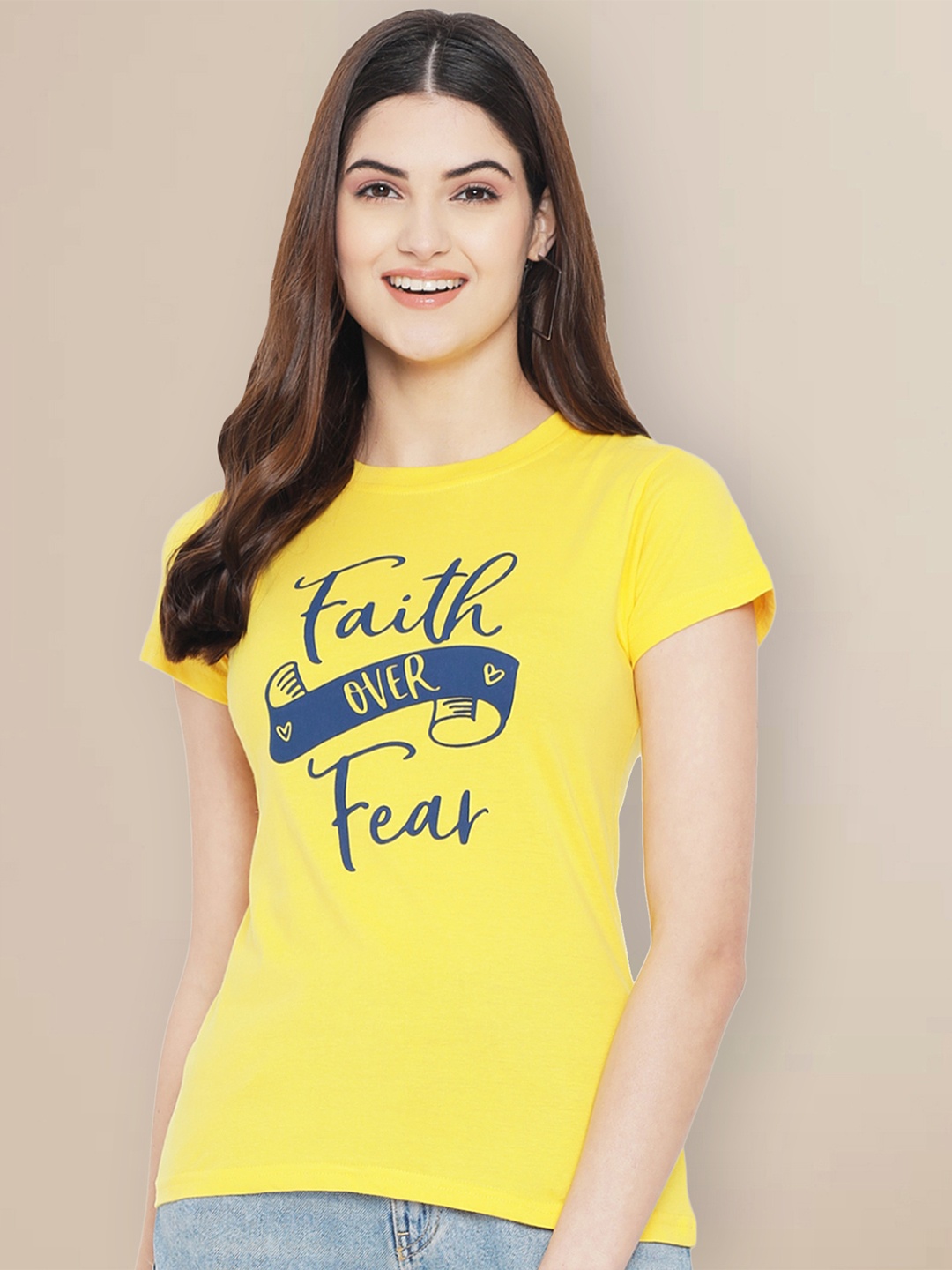 

Metronaut Women Typography Printed T-shirt, Yellow