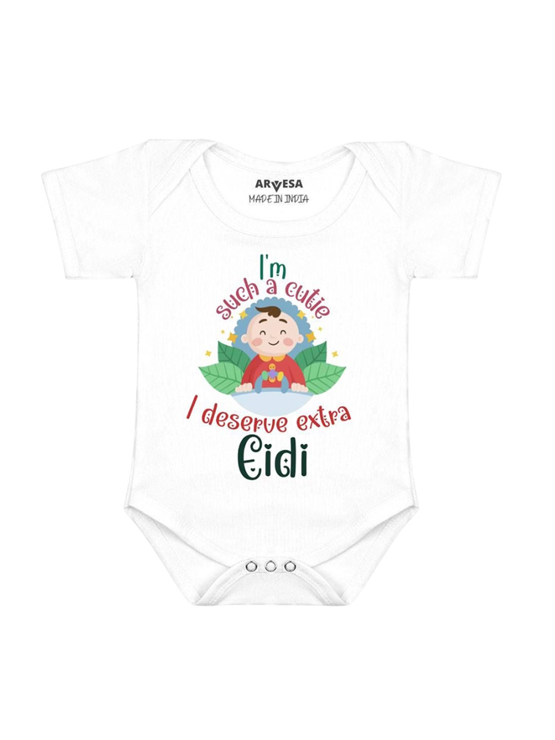 

Arvesa Infants Deserve Extra Eidi Printed Envelope Neck Bodysuit, White