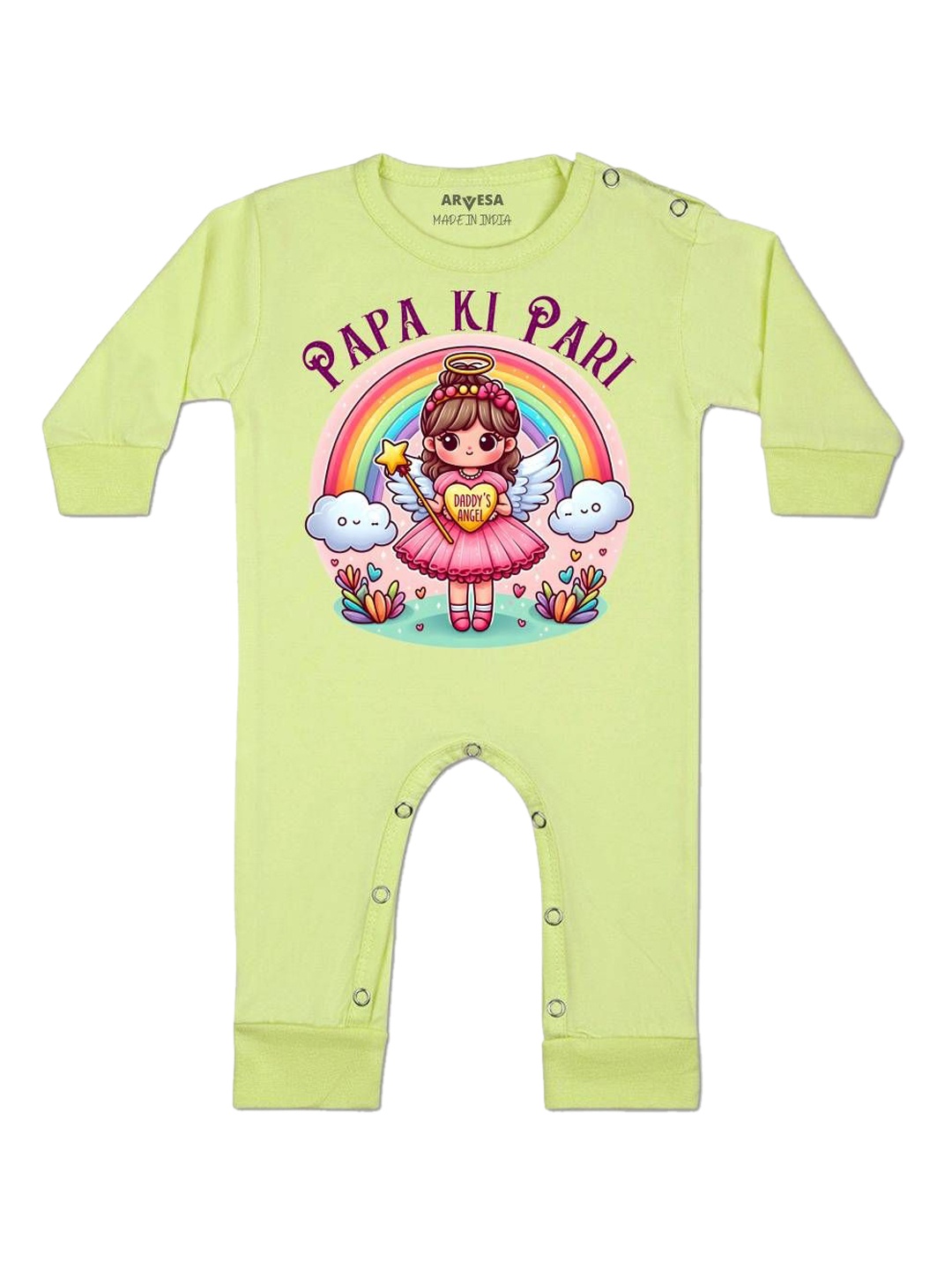 

Arvesa Kids Papa Ki Pari Printed Baby Romper, Yellow