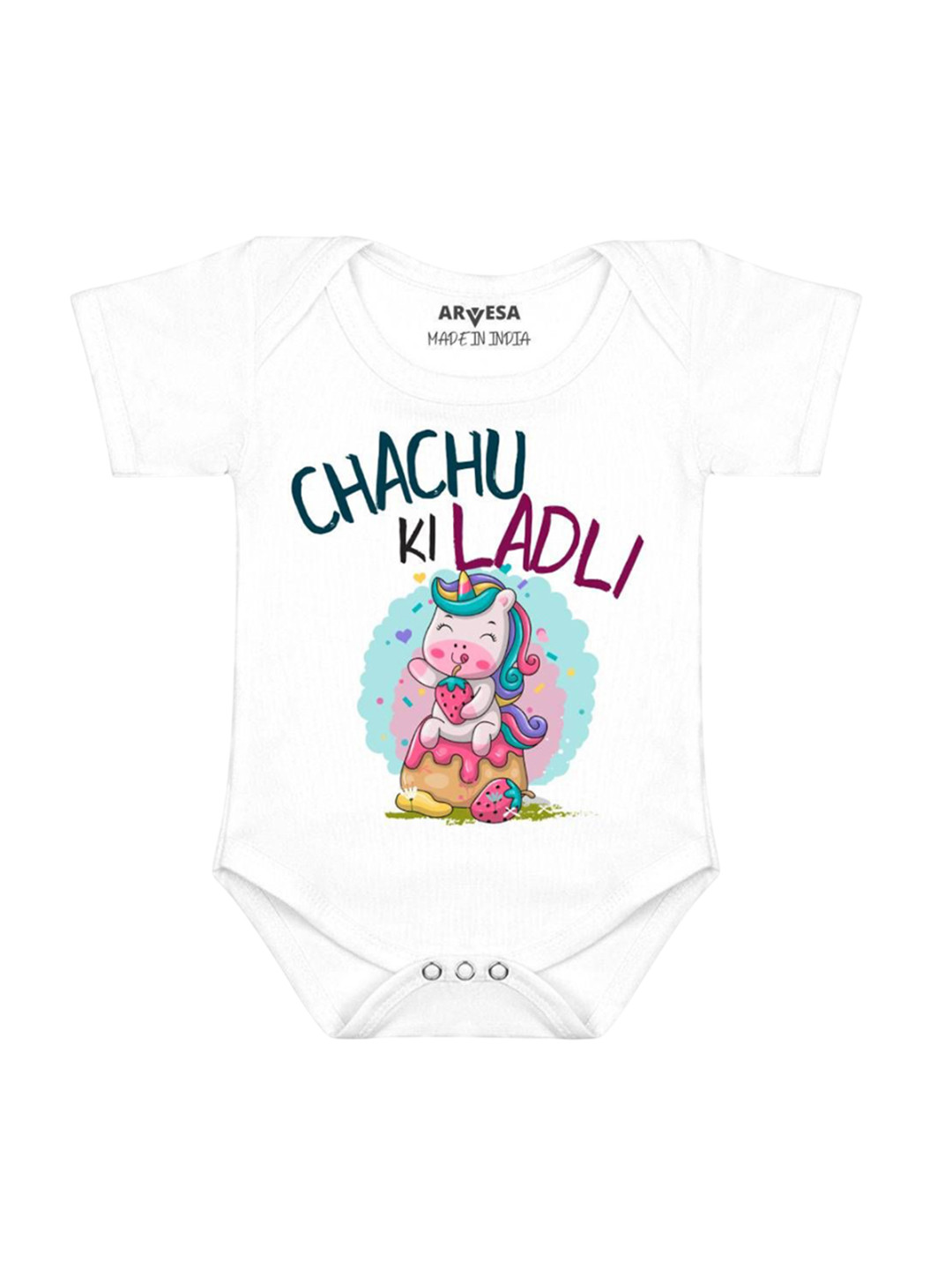 

Arvesa Infants Kids Chachu Ki Ladli Printed Cotton Romper, White