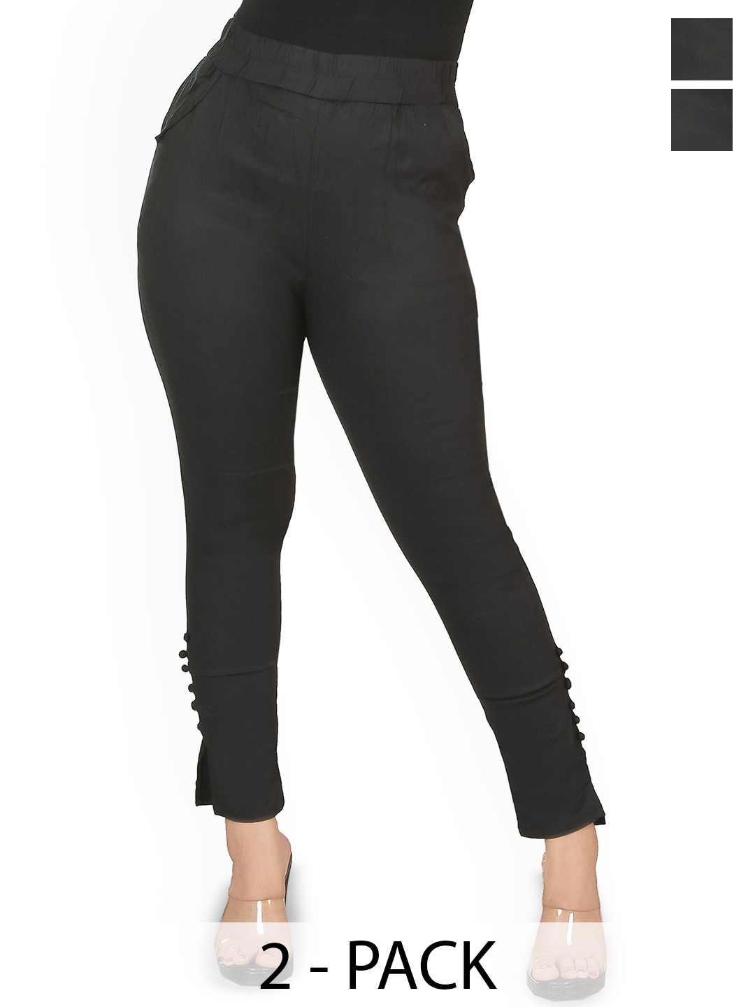 

Fessist Pack of 2 Women Relaxed Slim Fit Easy Wash Pleated Trousers, Black