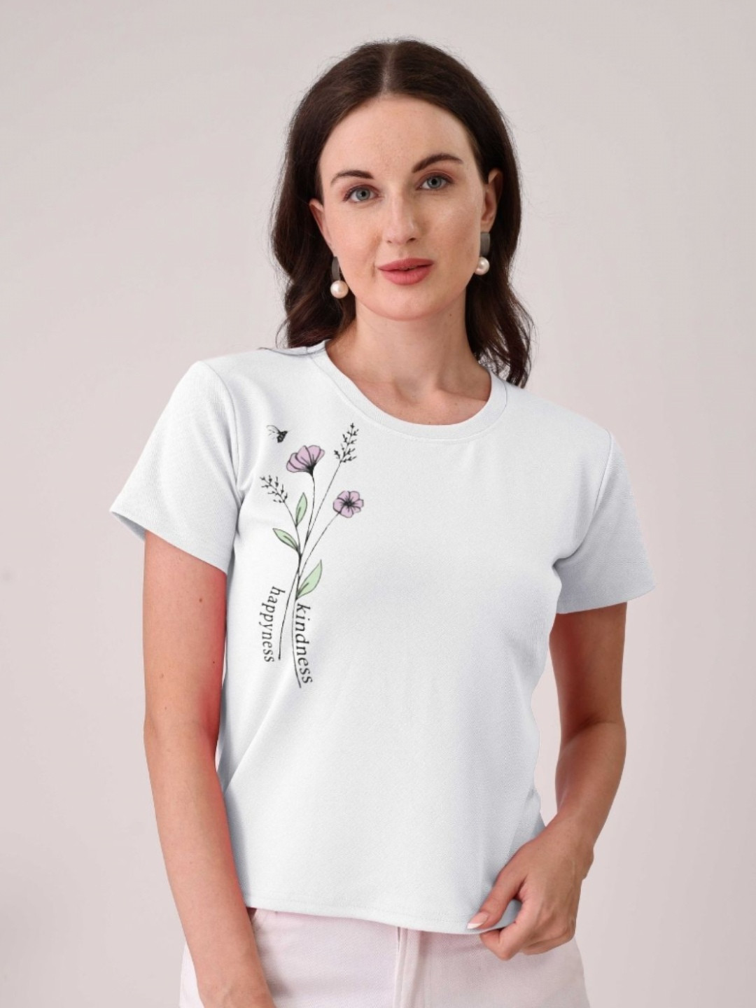 

Moda Rapido Women Floral Printed Round Neck Cotton T-shirt, White
