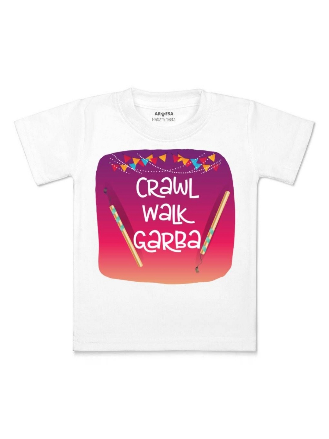 

Arvesa First Navratri Printed Kids Unisex T-shirt, White