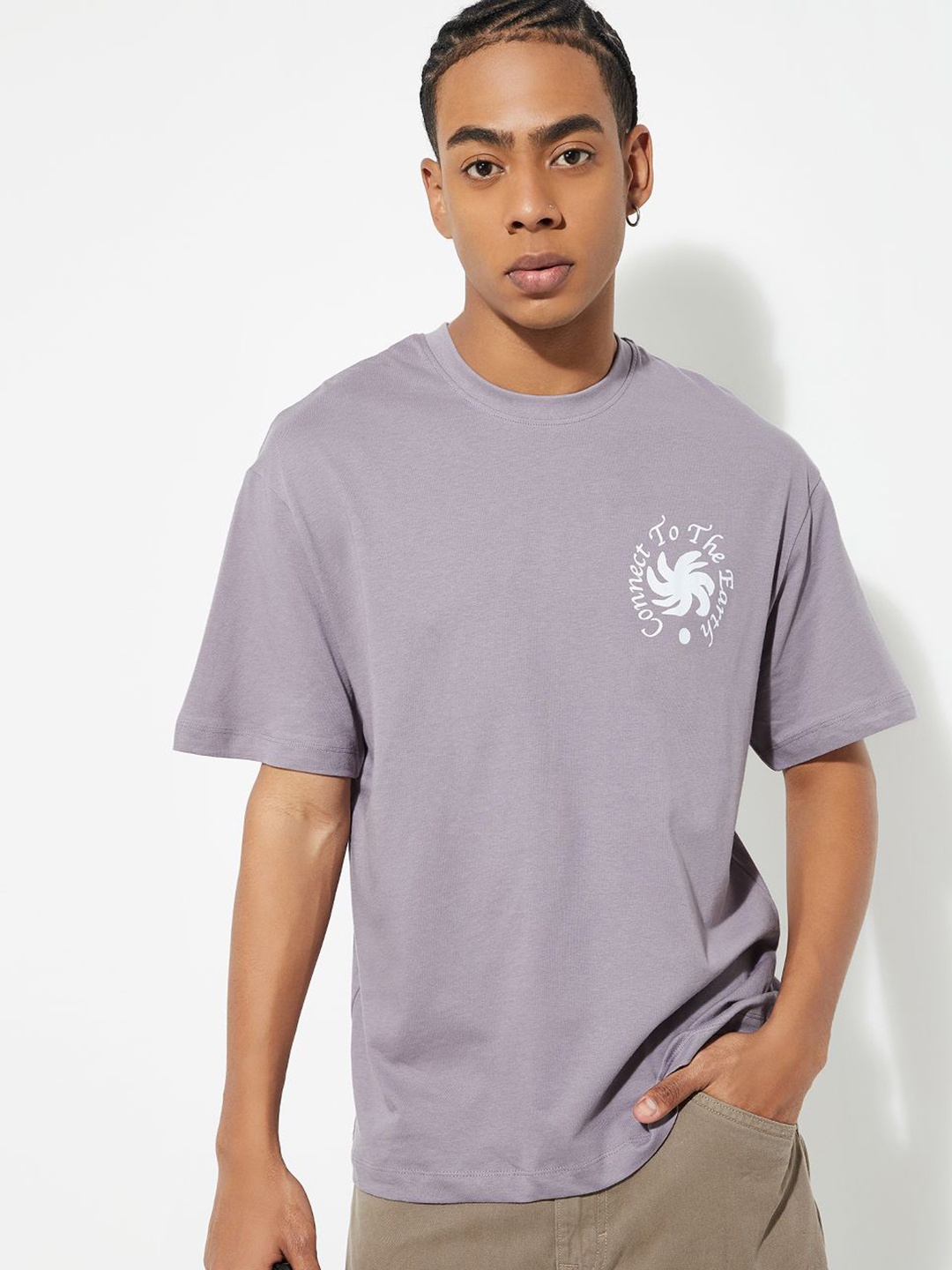 

max Men Printed Applique T-shirt, Purple