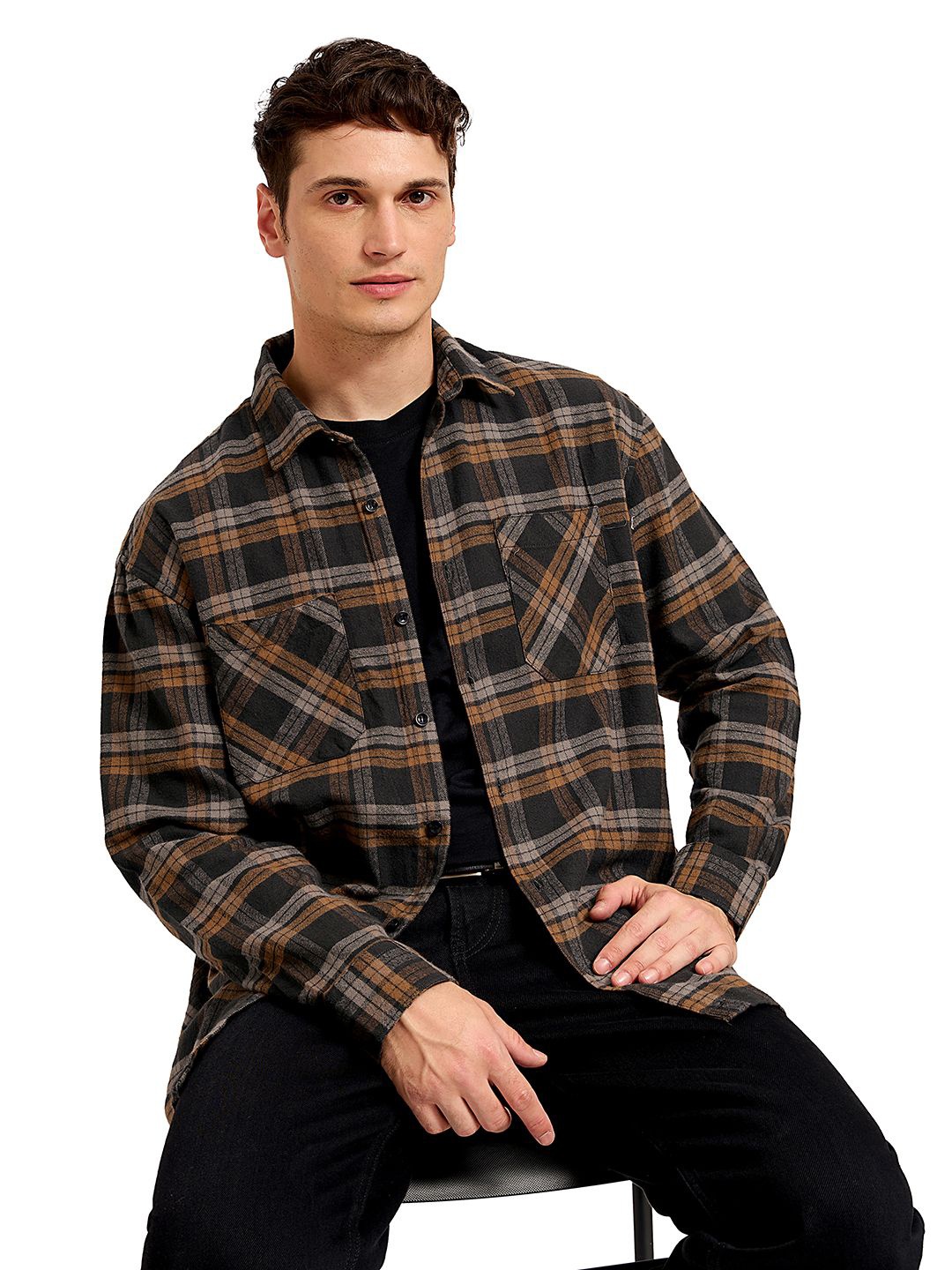 

Mast & Harbour Men Comfort Tartan Checks Opaque Checked Casual Shirt, Brown