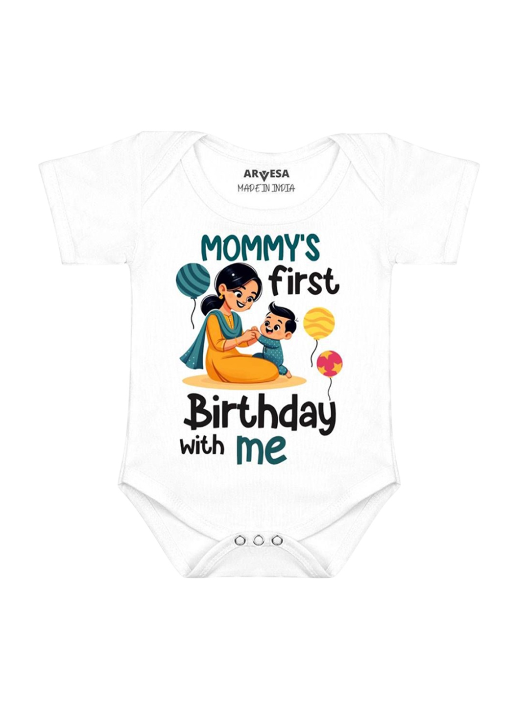 

Arvesa Kids Mommy First Birthday With Me Printed Romper, White