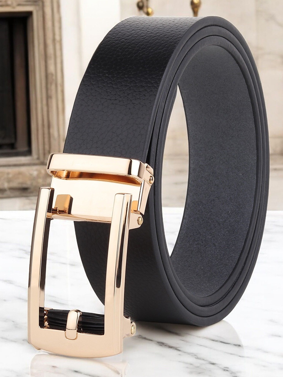 

Metronaut Men Textured Leather Formal Belt, Black