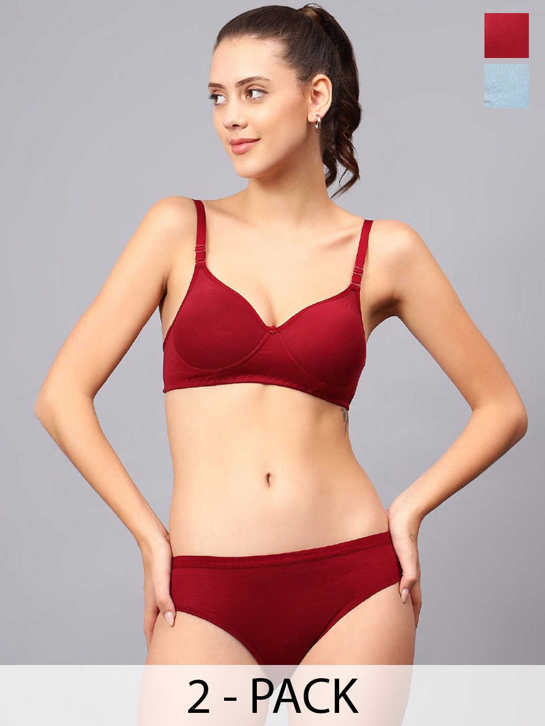 

Designer Bugs Pack Of 2 Cotton Non Padded Non Wired Lingerie Set NPLS-M-G-30B, Maroon