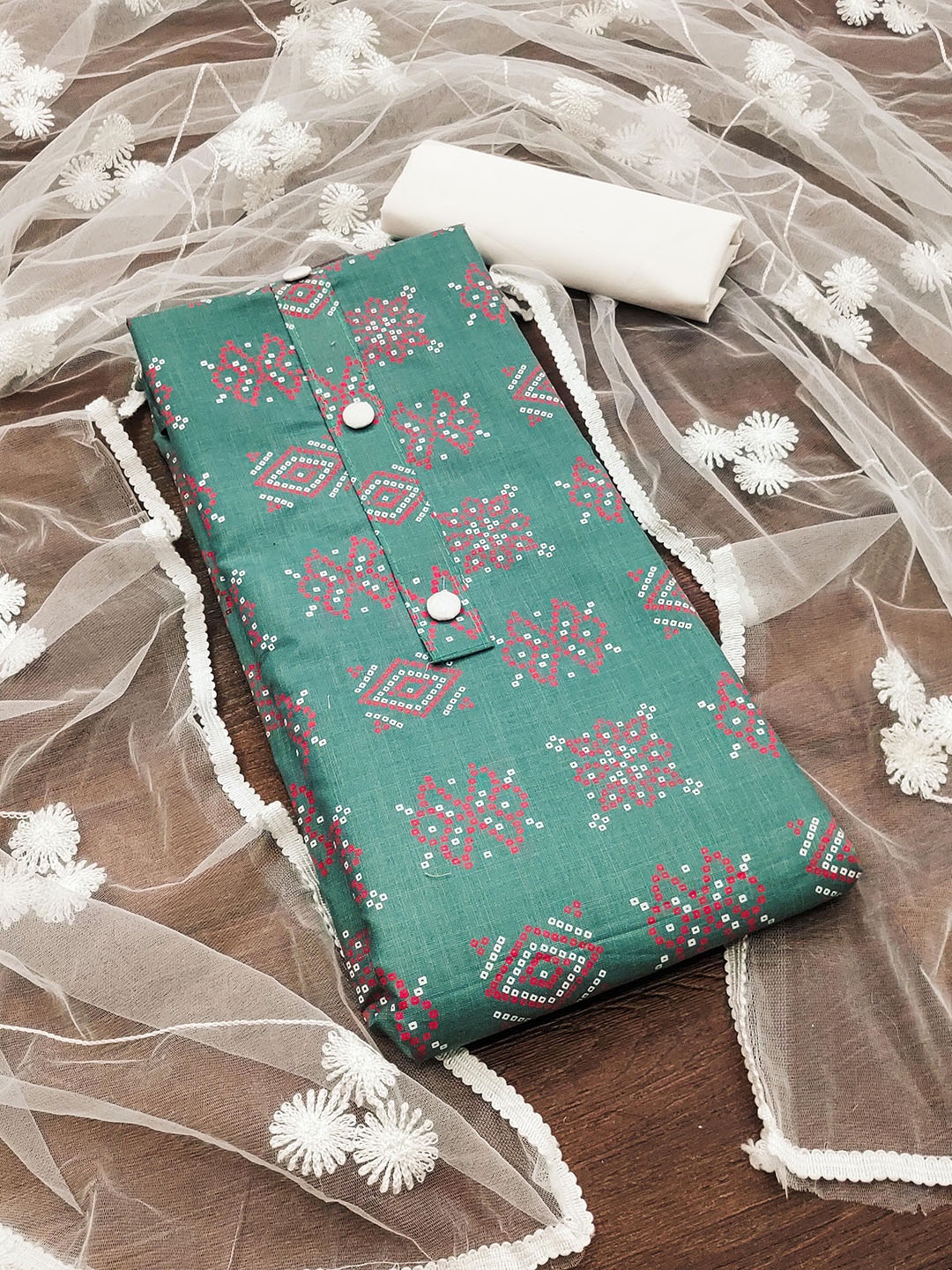 

SAINOOR Printed Unstitched Dress Material, Green