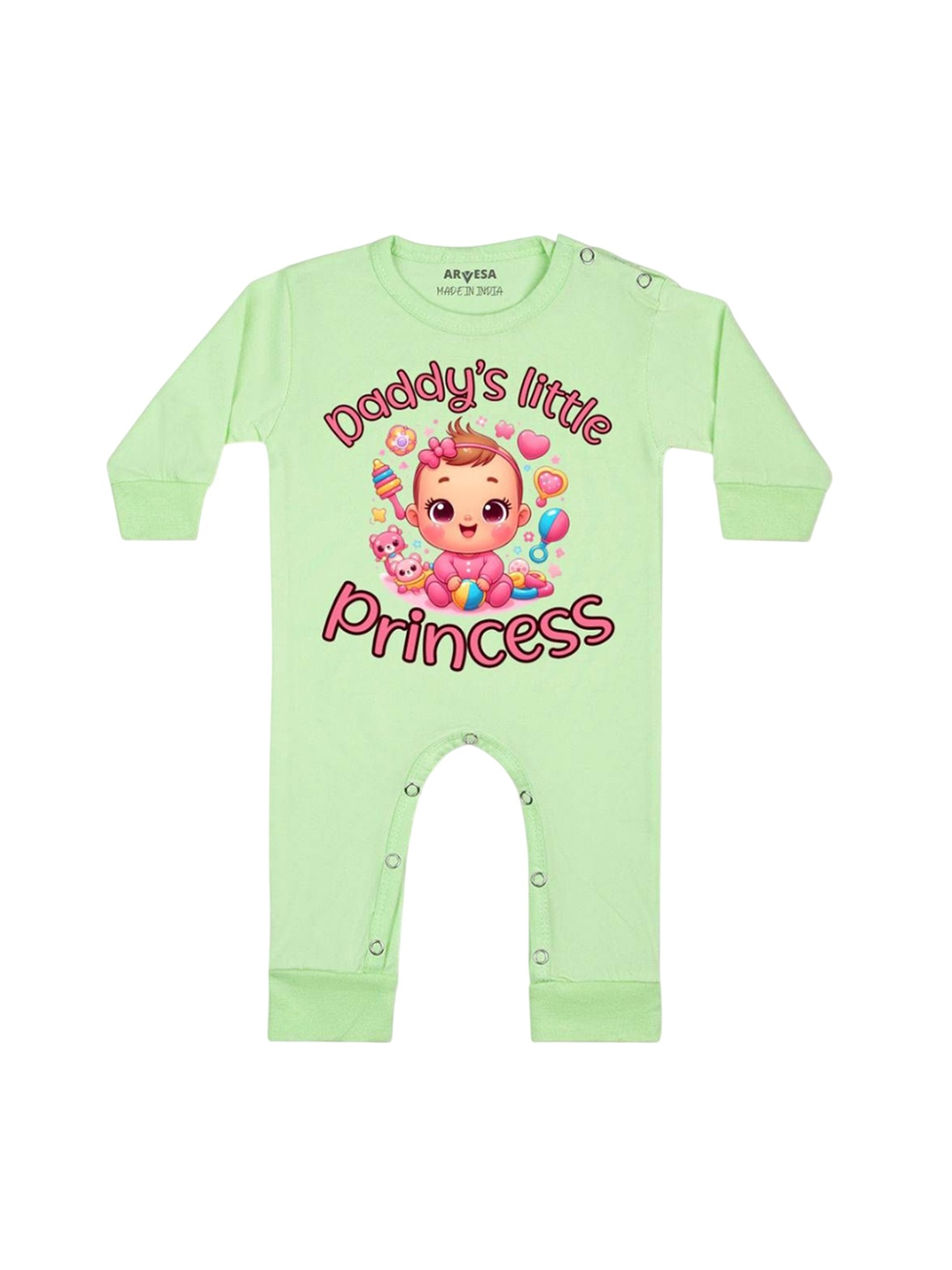 

Arvesa Kids Daddy Little Princess Printed Baby Romper, Green