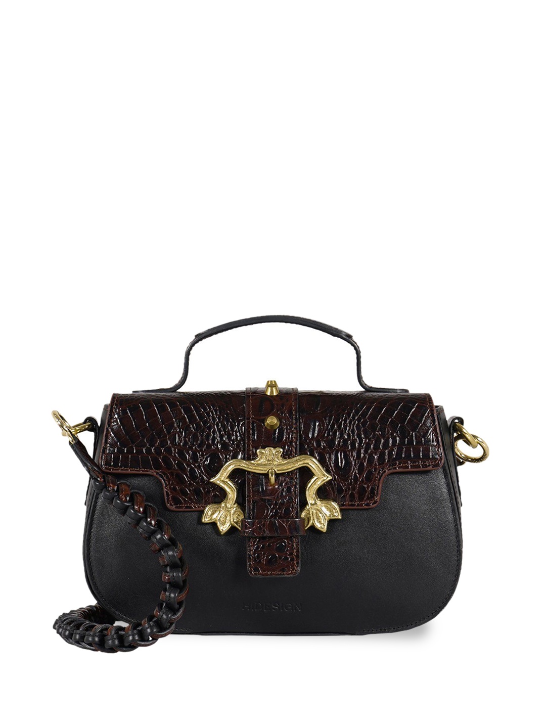 

Hidesign Animal Leather Structured Shoulder Bag with Bow Detail, Black