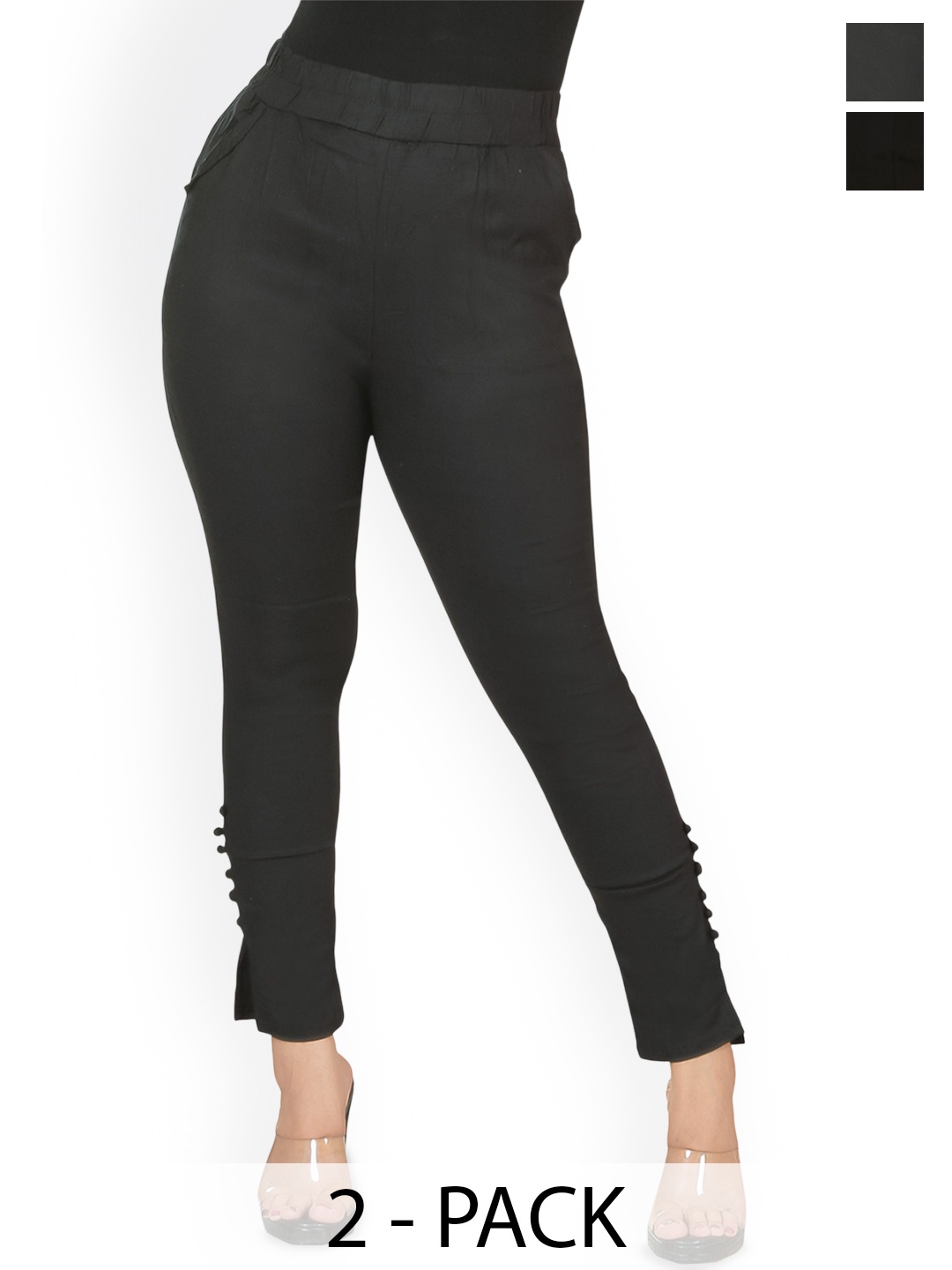 

Fessist Pack of 2 Women Relaxed Slim Fit Easy Wash Pleated Trousers, Black