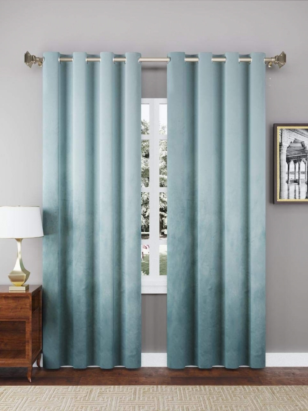 

Aura Blue 2 Pieces Light Blocking Velvet Window Curtain