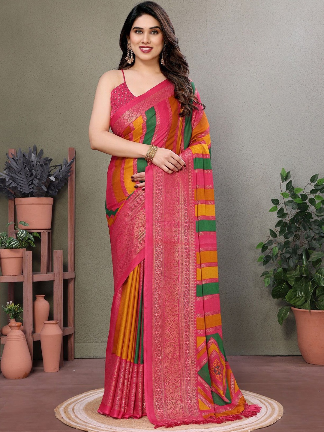 

Fashion FRICKS Ethnic Motifs Silk Cotton Saree, Pink