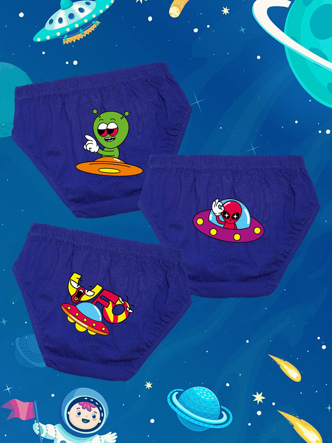 

NUSYL Boys Pack Of 3 Printed Mid Rise Basic Briefs - NUBCBRFPO3.0141, Blue