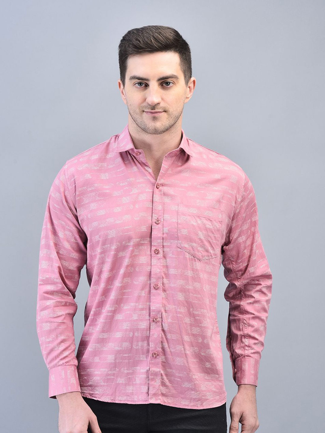 

CODE OF HONOUR Men Comfort Opaque Striped Casual Shirt, Pink