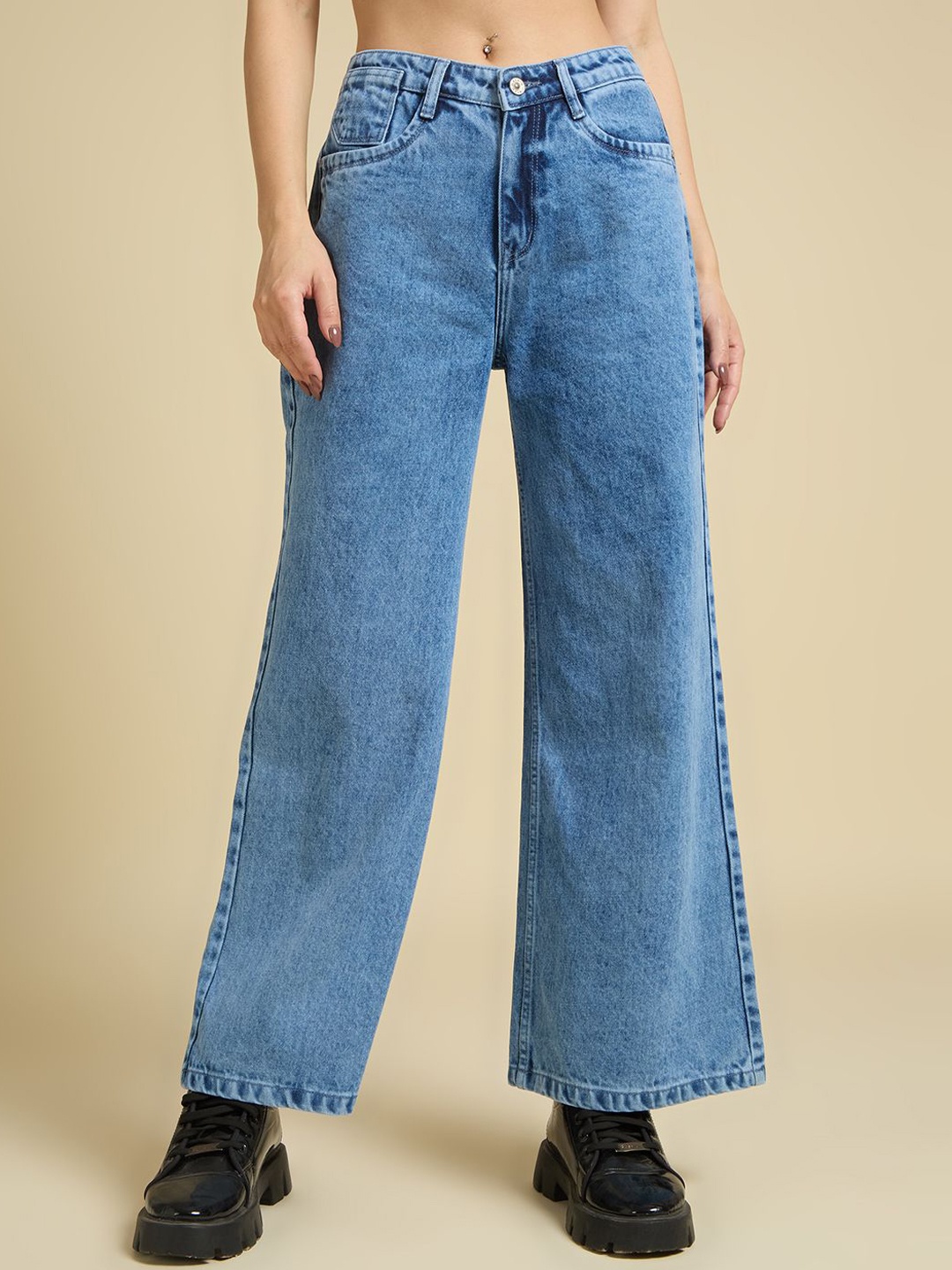

Rea-Lize Women Wide Leg High-Rise Light Fade Jeans, Blue