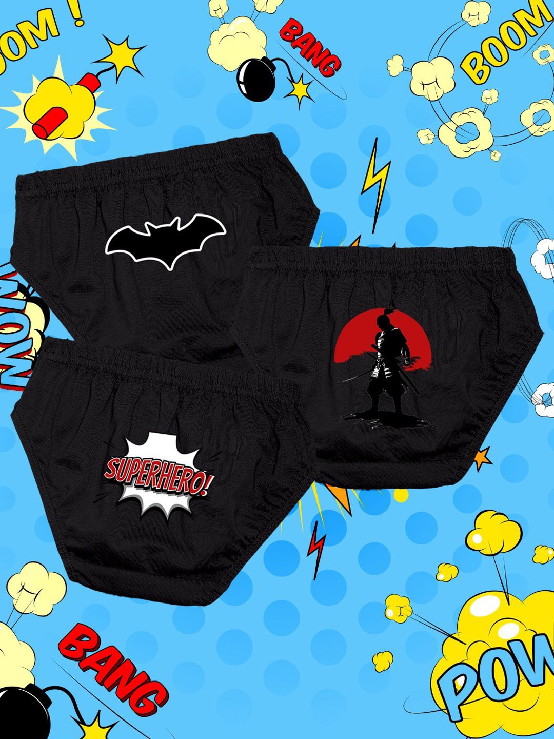 

NUSYL Boys Pack Of 3 Printed Mid Rise Basic Briefs - NUBCBRFPO3.0162, Black