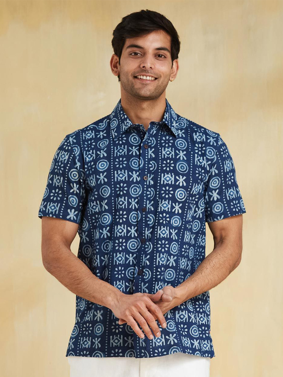 

Fabindia Men Opaque Printed Casual Shirt, Blue
